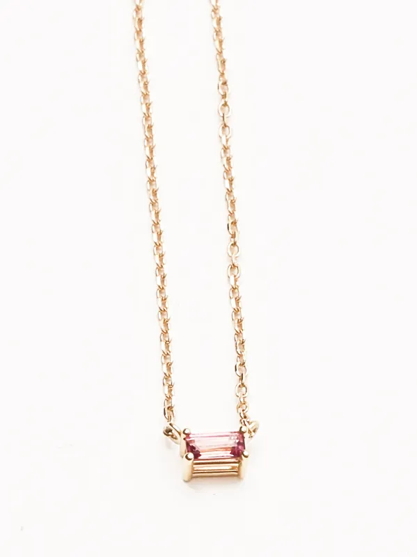 14K Natural Pink Tourmaline Solitaire Necklace made by Frances May Houseline