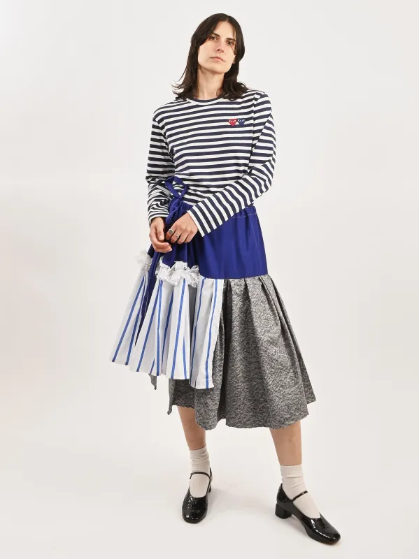 Blue/Grey Striped Midi Skirt made by Frances May Houseline