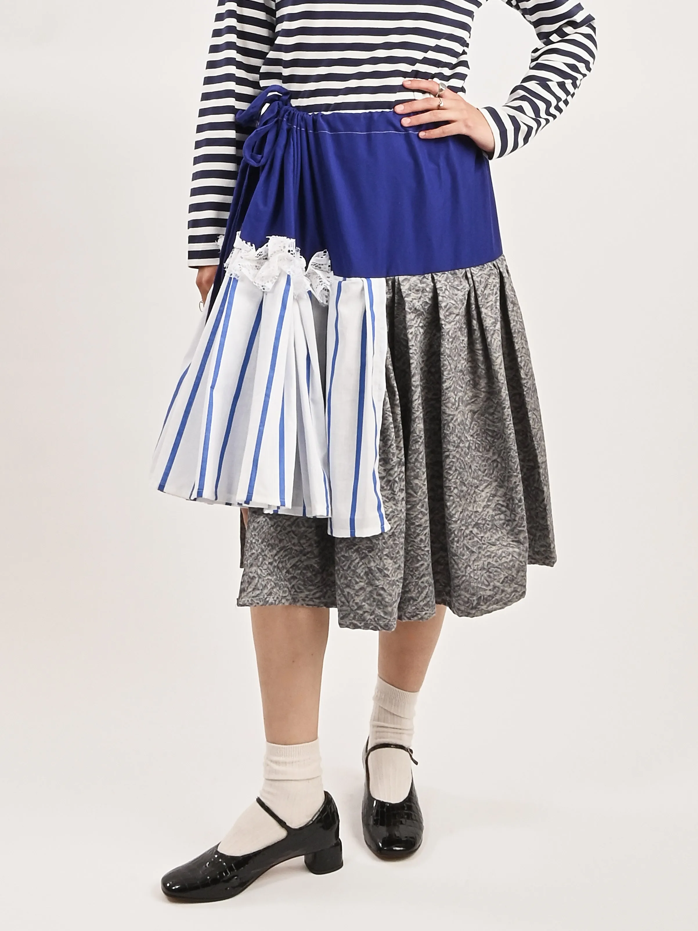 Blue/Grey Striped Midi Skirt sold by Frances May Houseline product image thumbnail 2