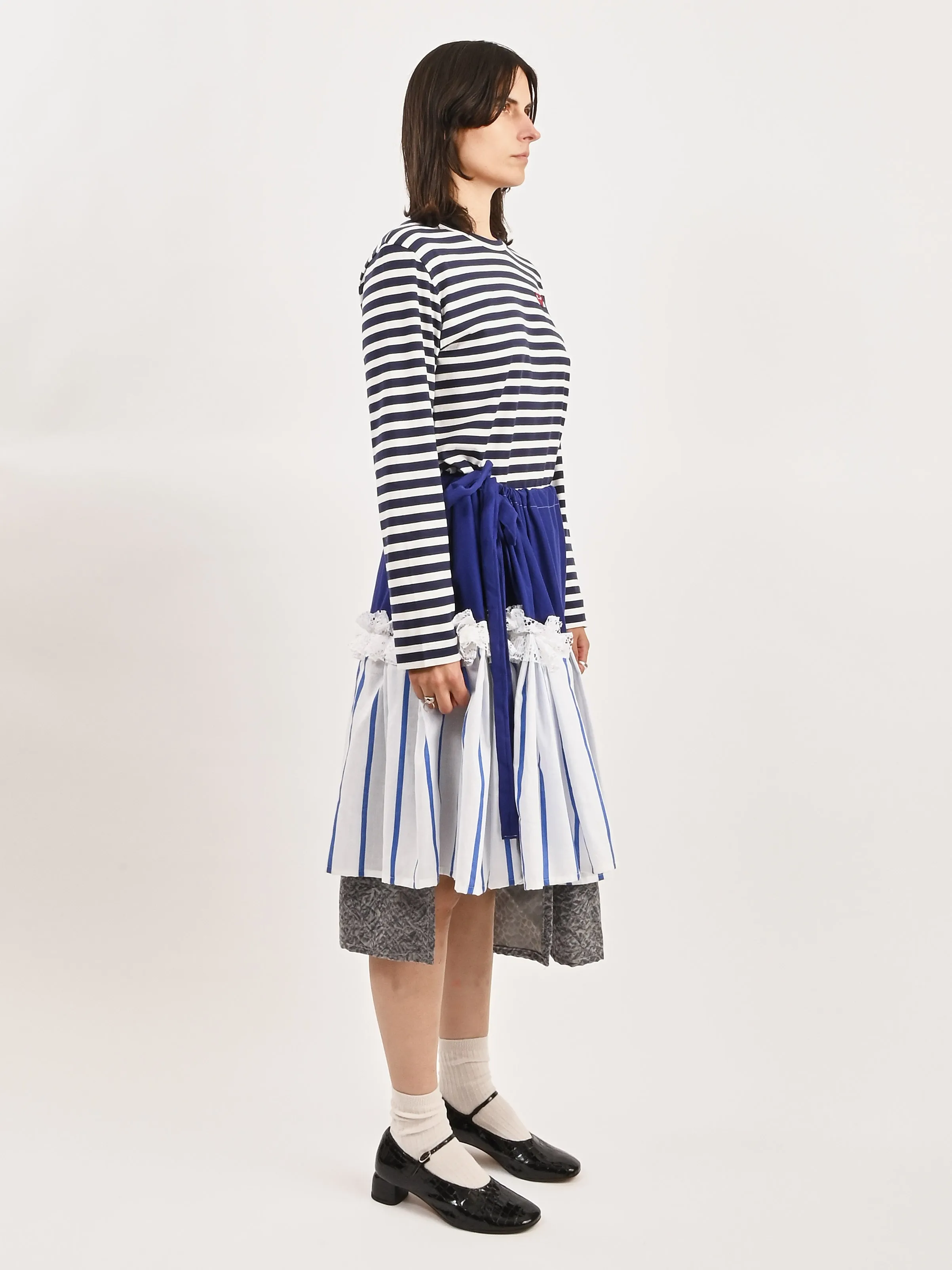 Navy/White Striped Double Heart L/S Tee sold by Frances May Houseline product image thumbnail 5
