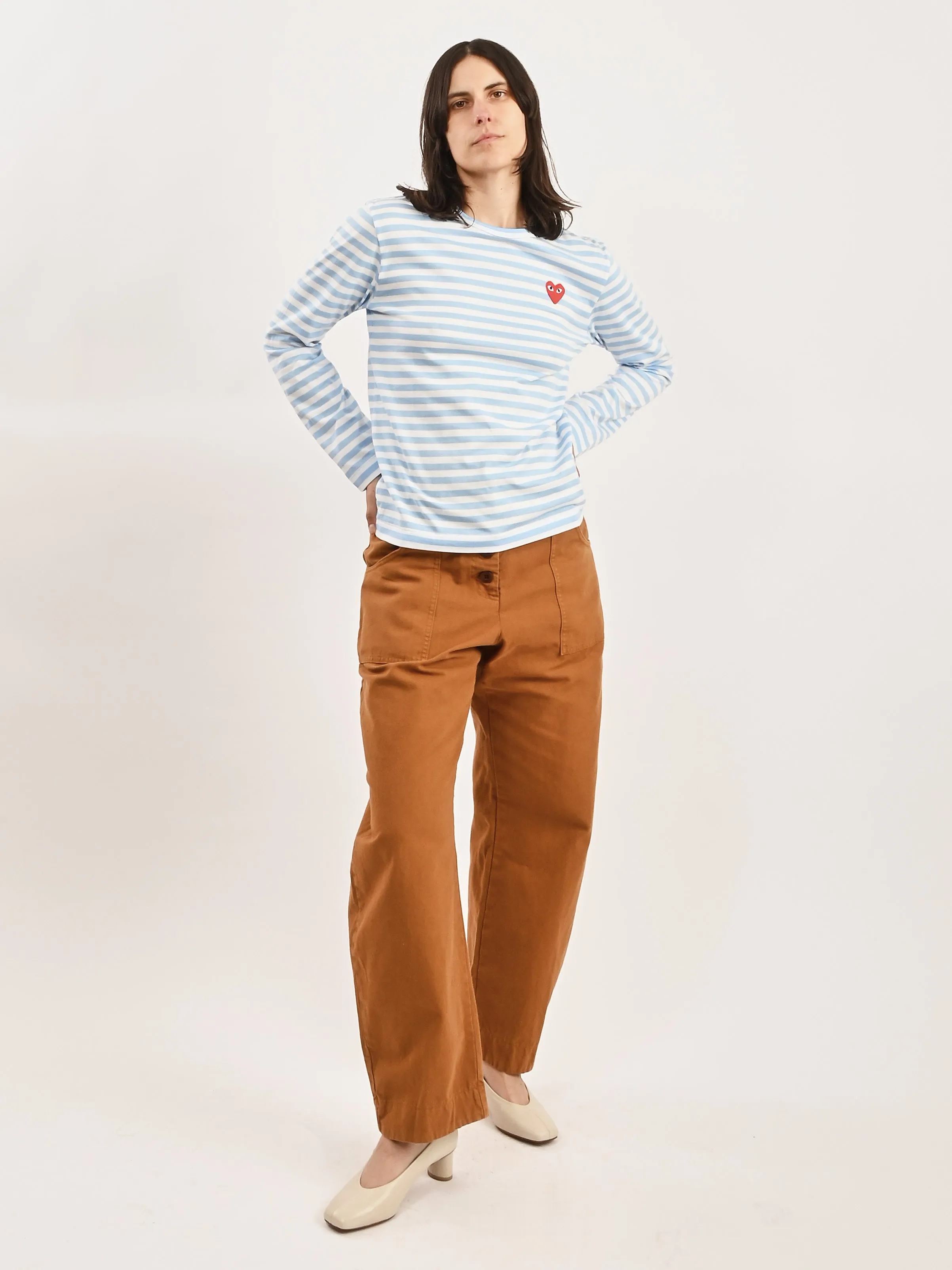 Light Blue/Red Heart Striped L/S Tee sold by Frances May Houseline