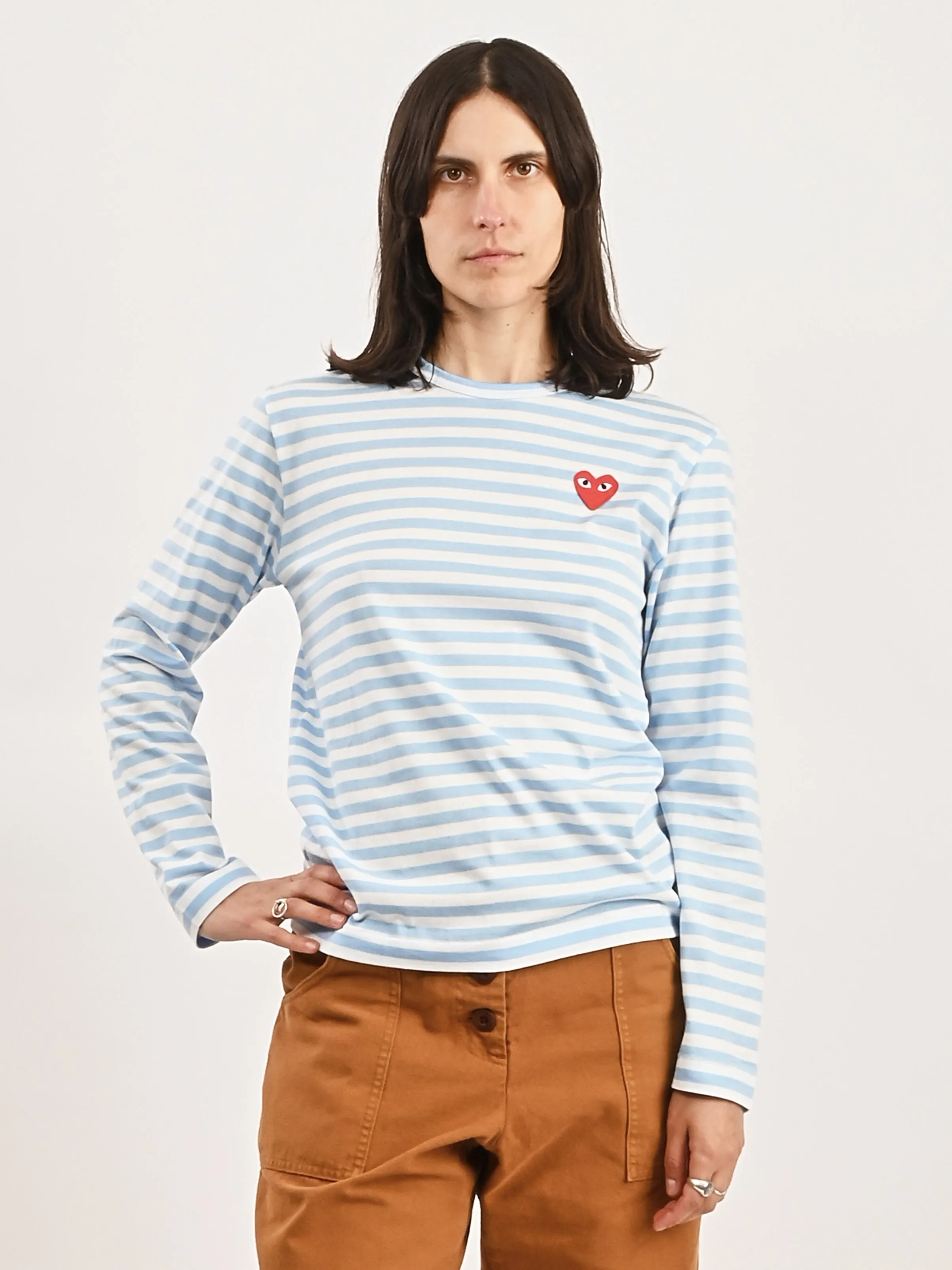 Light Blue/Red Heart Striped L/S Tee sold by Frances May Houseline product image thumbnail 2