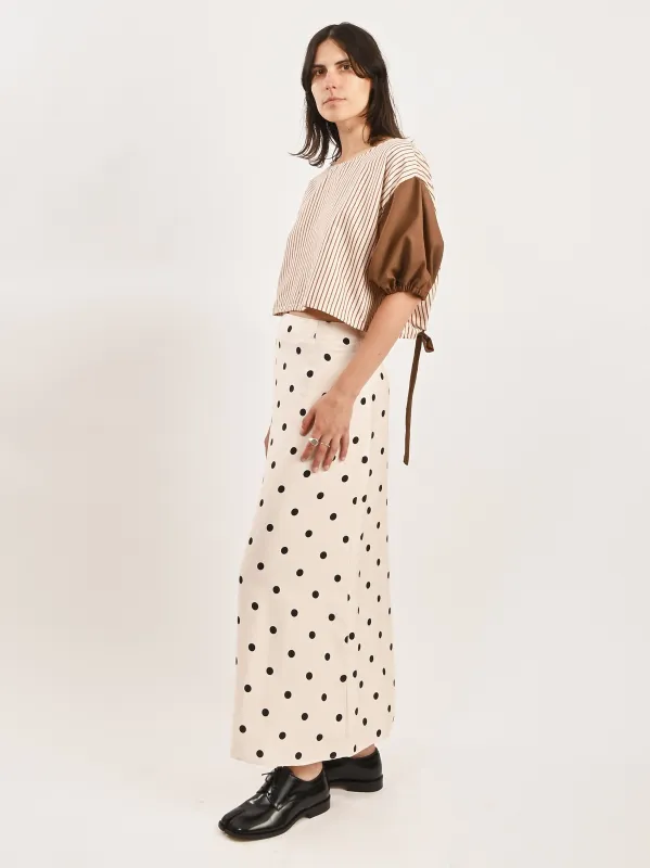 Brown/Striped Puff Top sold by Frances May Houseline