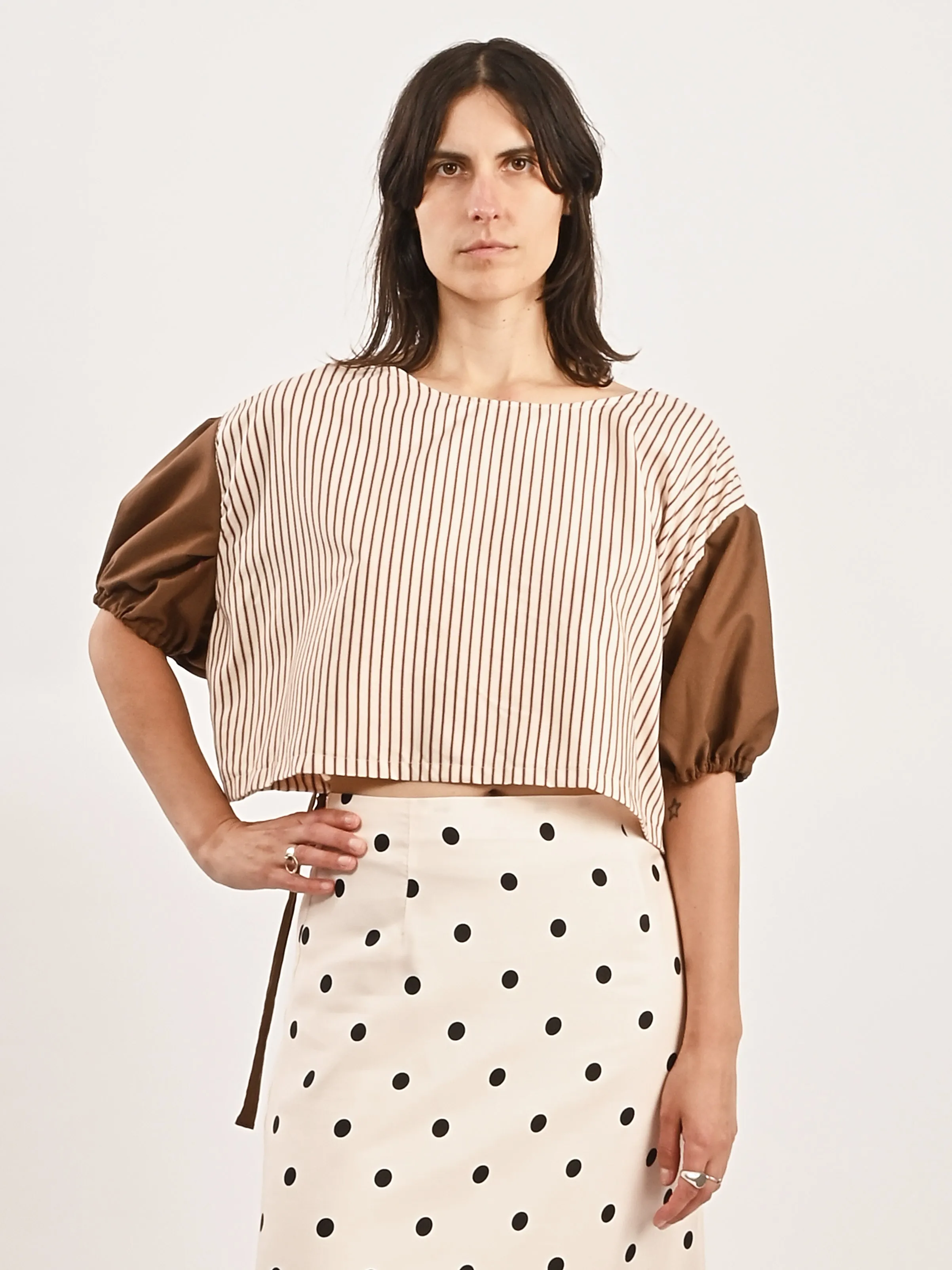 Brown/Striped Puff Top sold by Frances May Houseline product image thumbnail 2
