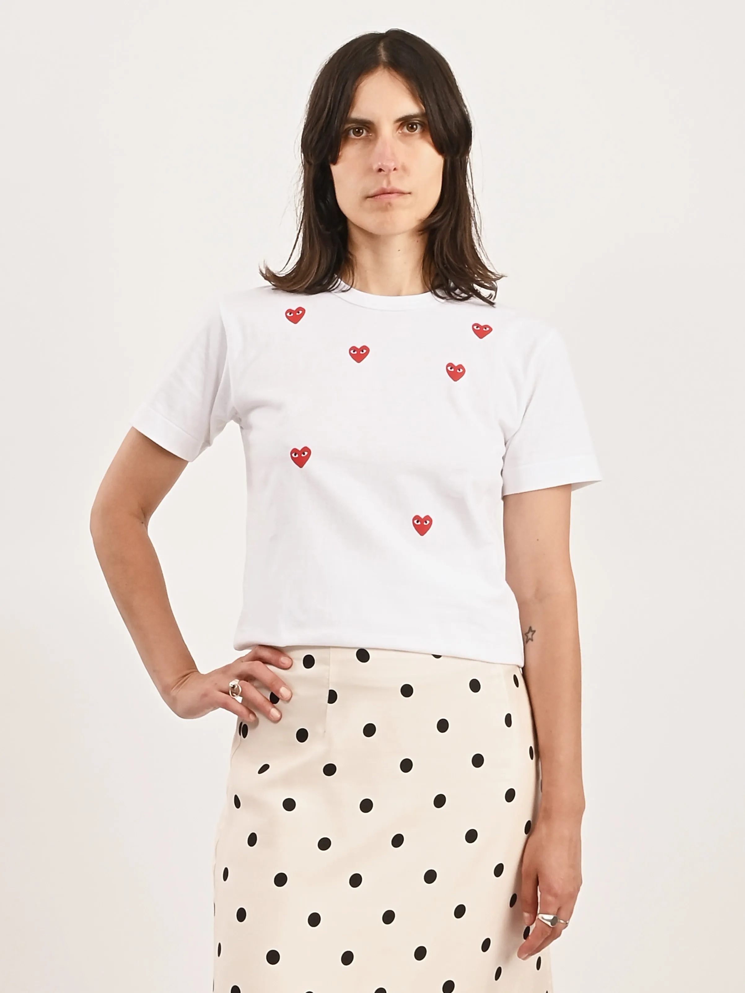 White/Red Printed Hearts T-Shirt sold by Frances May Houseline product image thumbnail 2