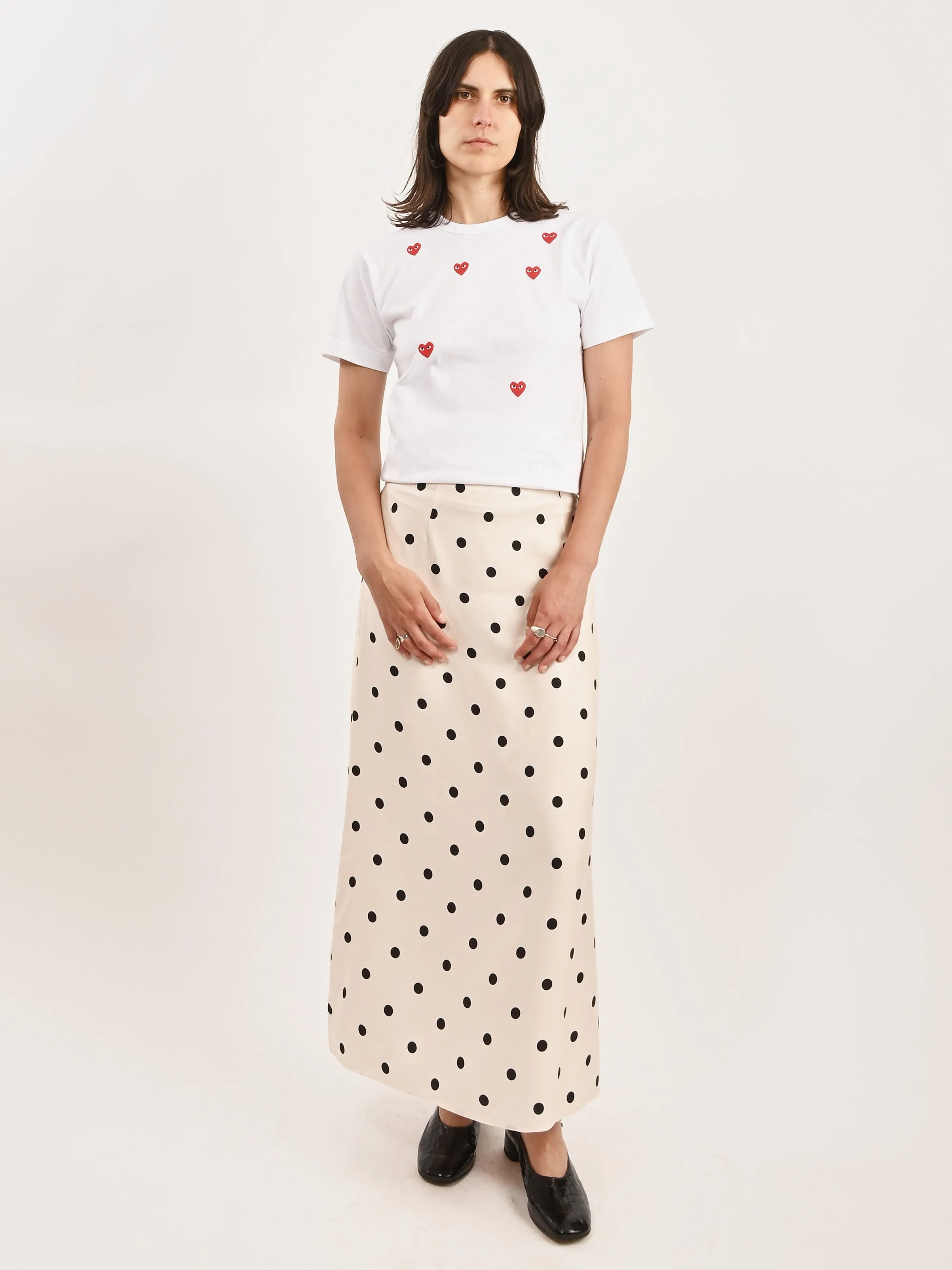 White/Red Printed Hearts T-Shirt sold by Frances May Houseline