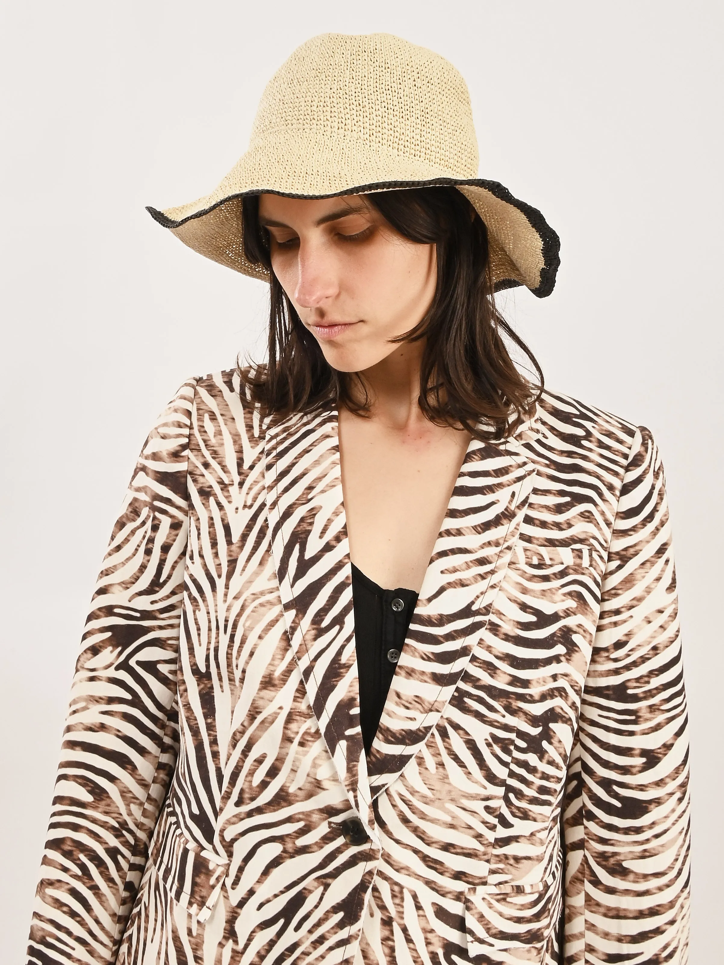 Ecru/Black Paper Straw Hat sold by Frances May Houseline product image thumbnail 3