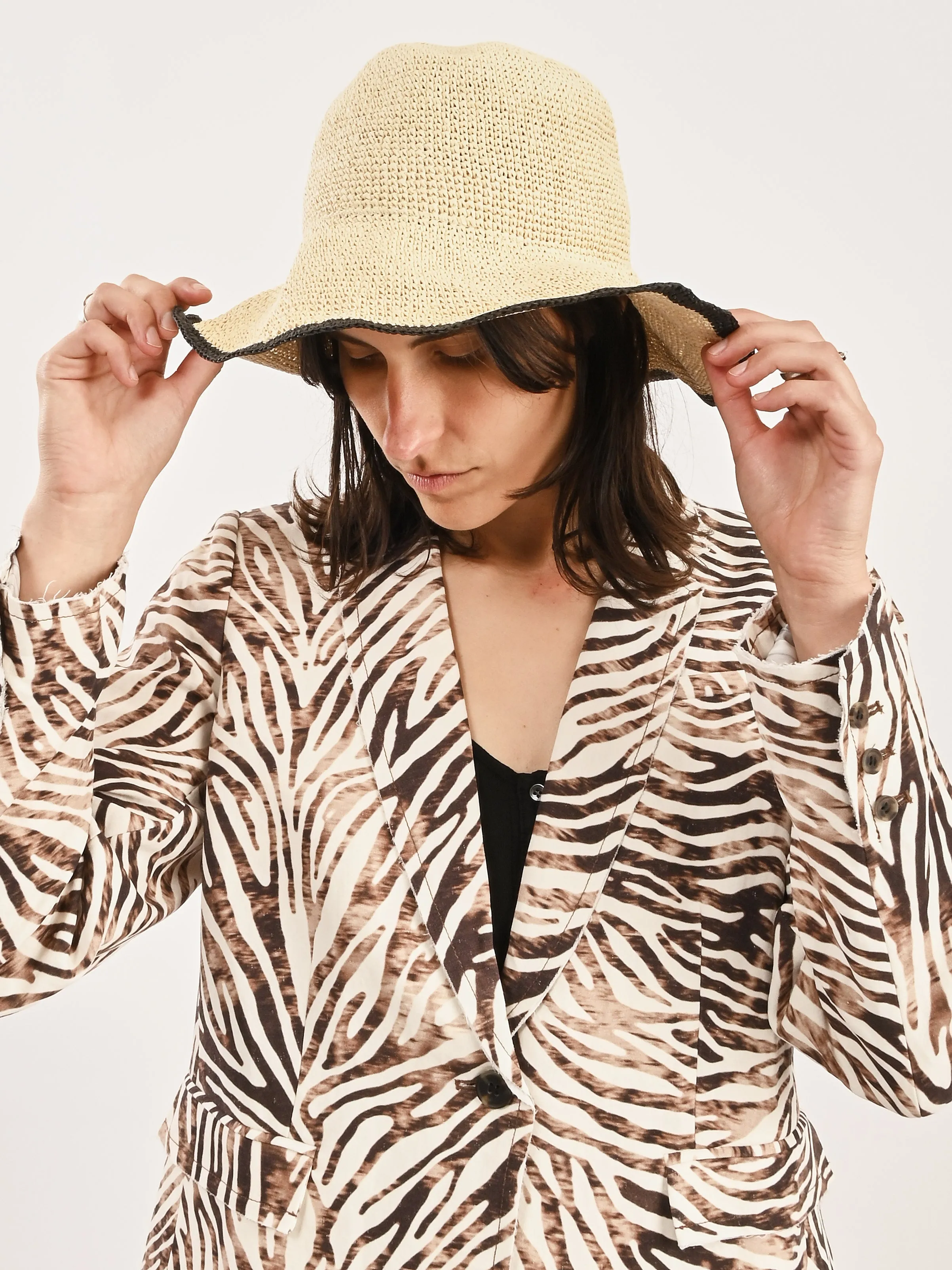 Ecru/Black Paper Straw Hat sold by Frances May Houseline product image thumbnail 5