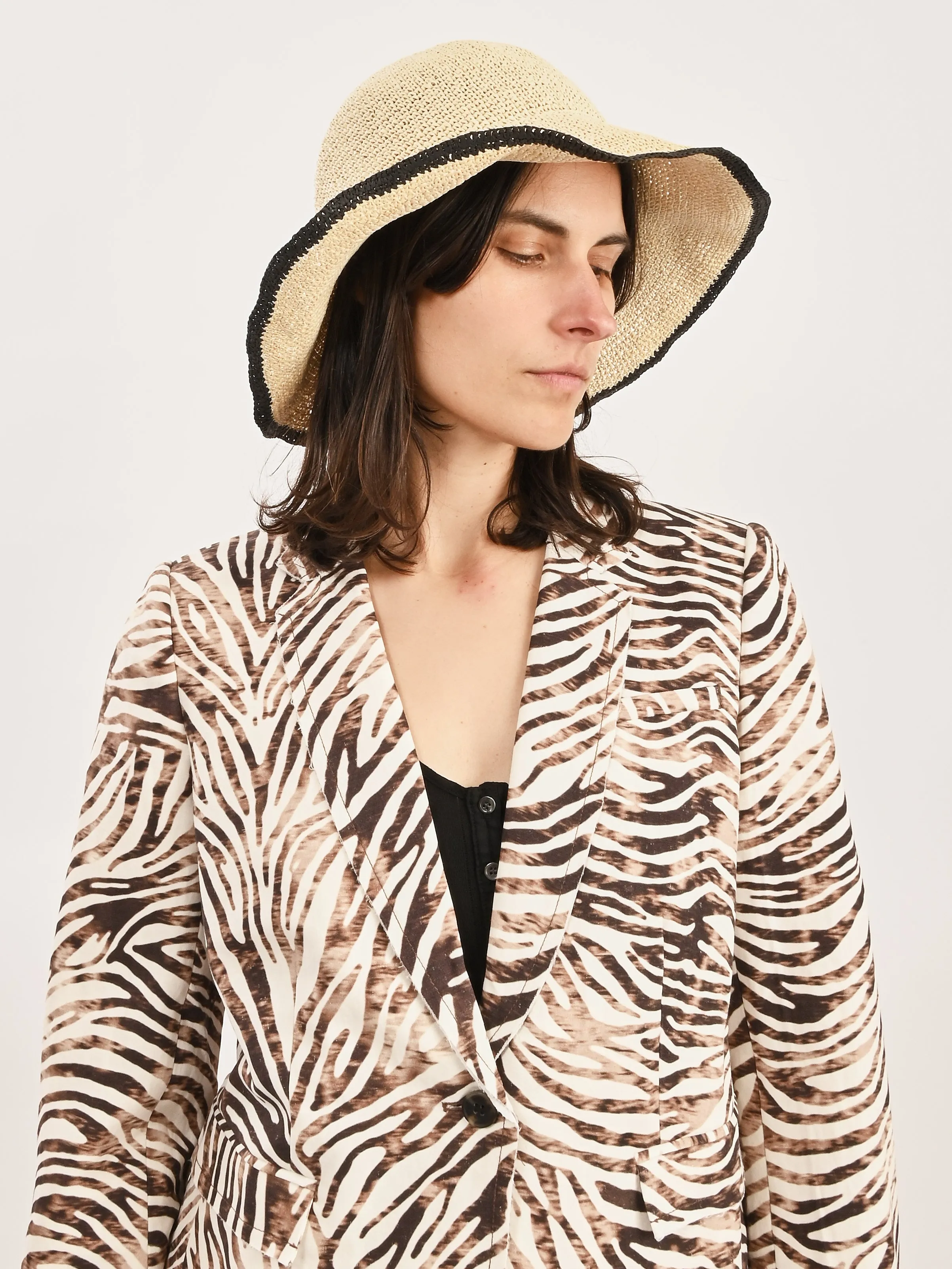 Ecru/Black Paper Straw Hat sold by Frances May Houseline product image thumbnail 4
