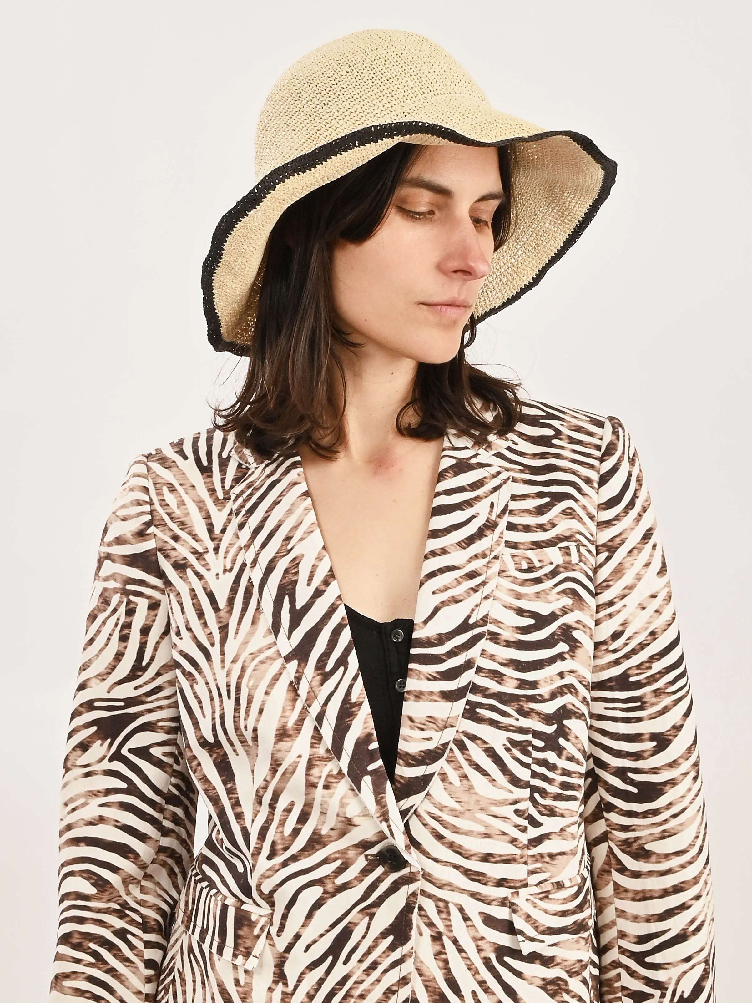 Ecru/Black Paper Straw Hat sold by Frances May Houseline product image thumbnail 2