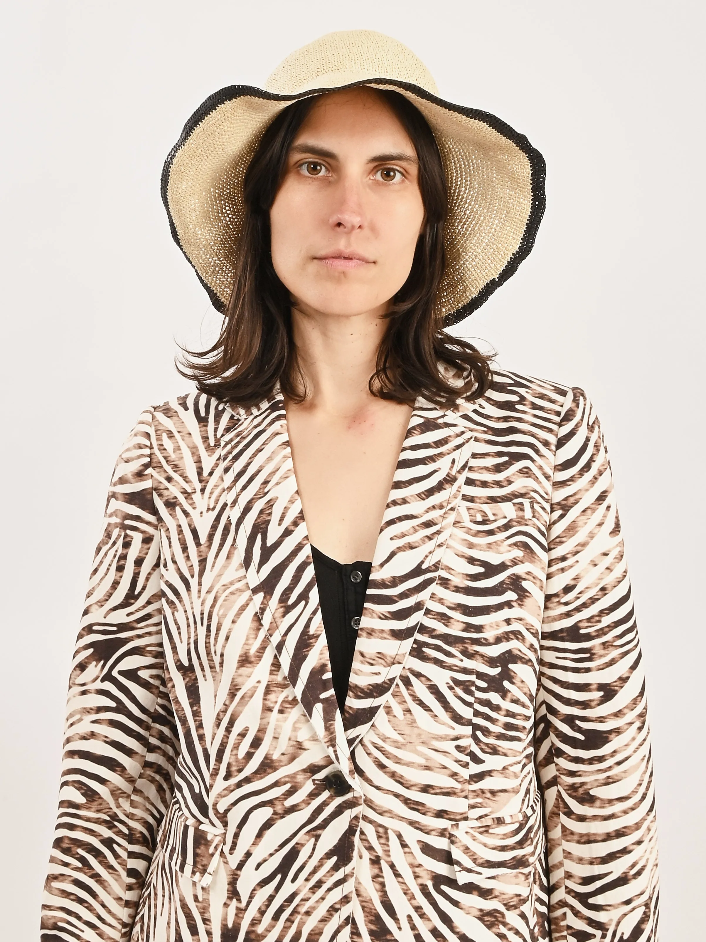 Ecru/Black Paper Straw Hat sold by Frances May Houseline