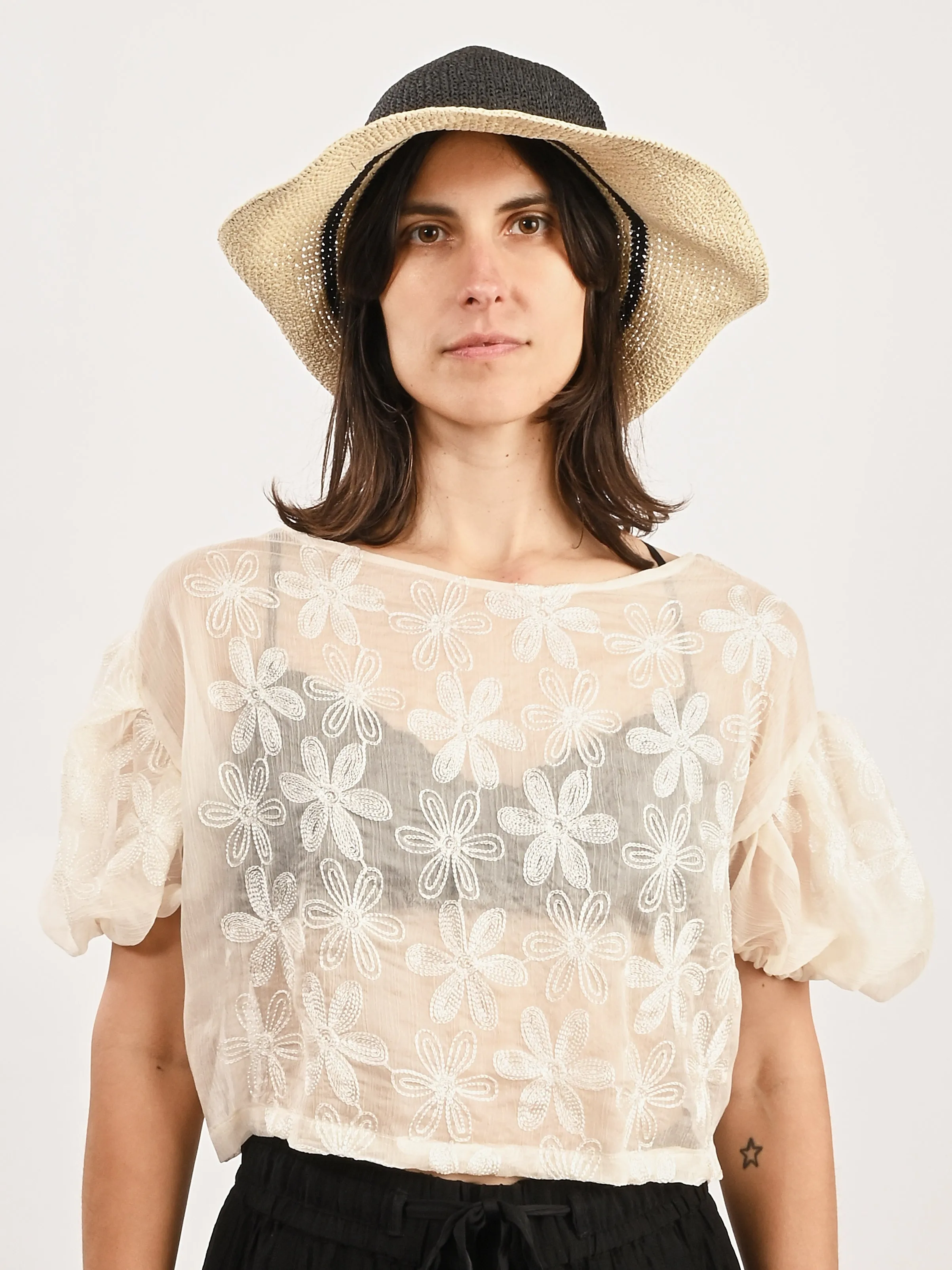 Black/Ecru Paper Straw Hat sold by Frances May Houseline product image thumbnail 2