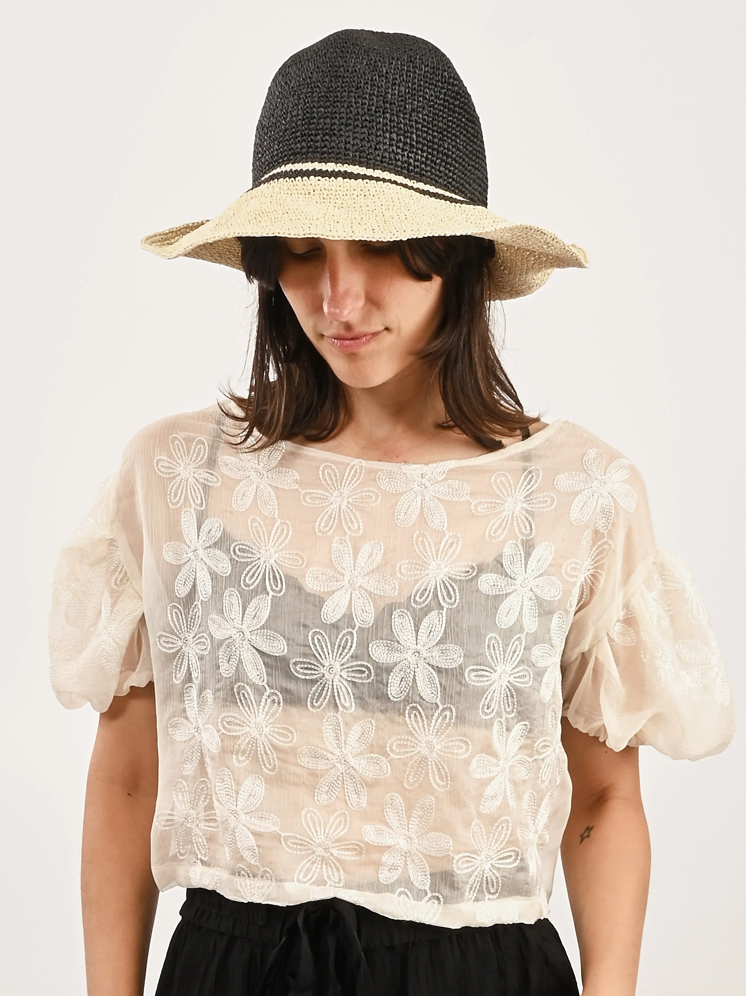 Black/Ecru Paper Straw Hat sold by Frances May Houseline product image thumbnail 3