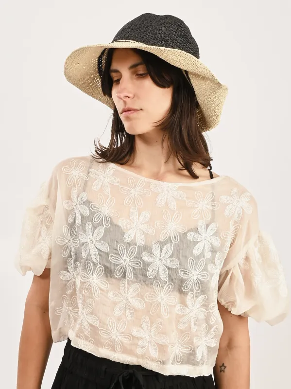 Black/Ecru Paper Straw Hat sold by Frances May Houseline