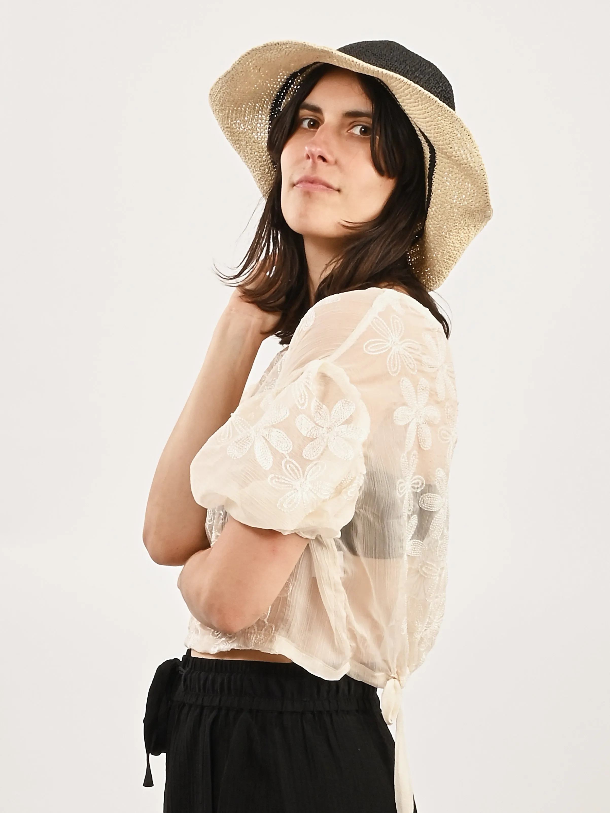 Black/Ecru Paper Straw Hat sold by Frances May Houseline product image thumbnail 4