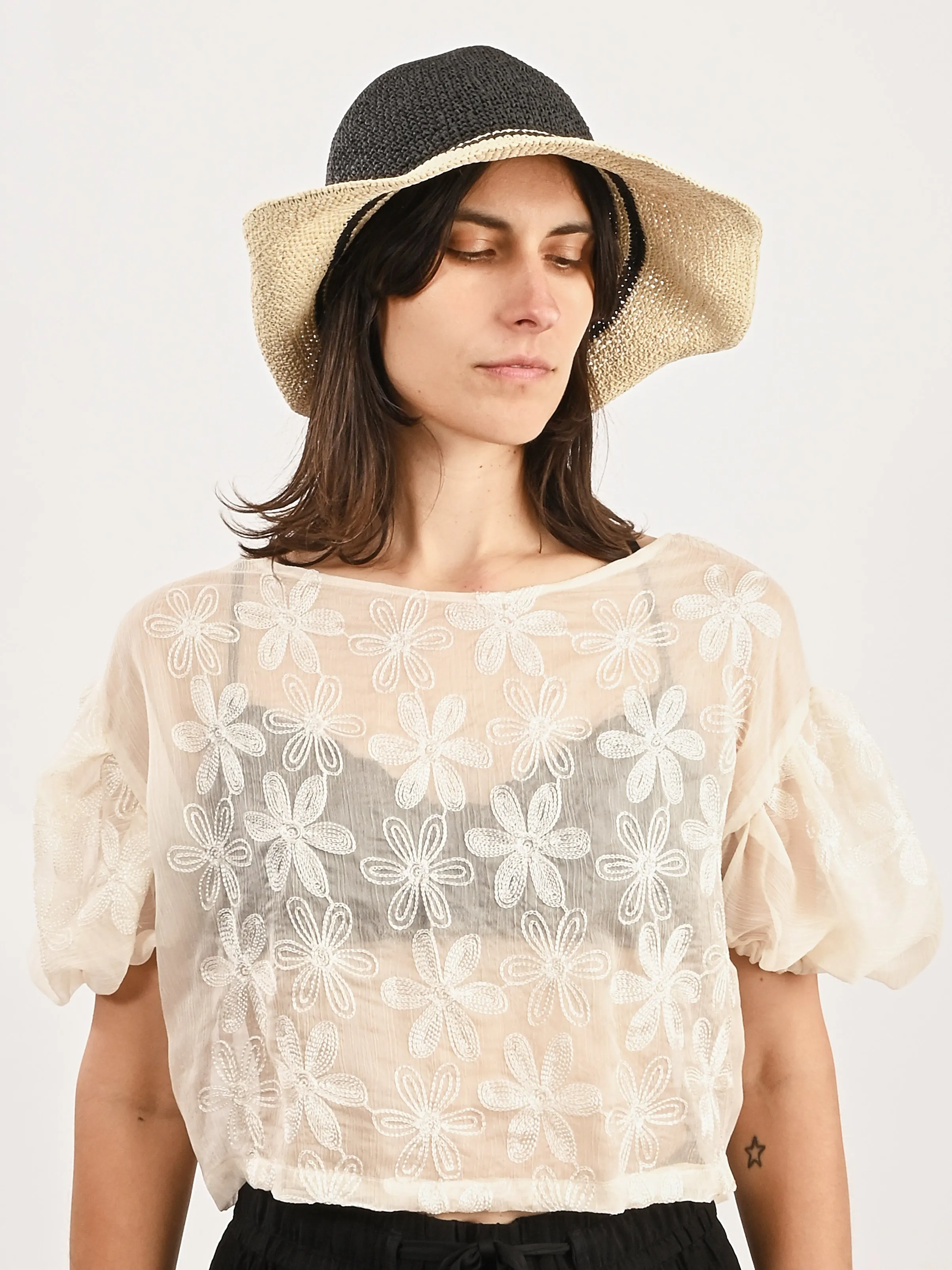 Black/Ecru Paper Straw Hat sold by Frances May Houseline product image thumbnail 5