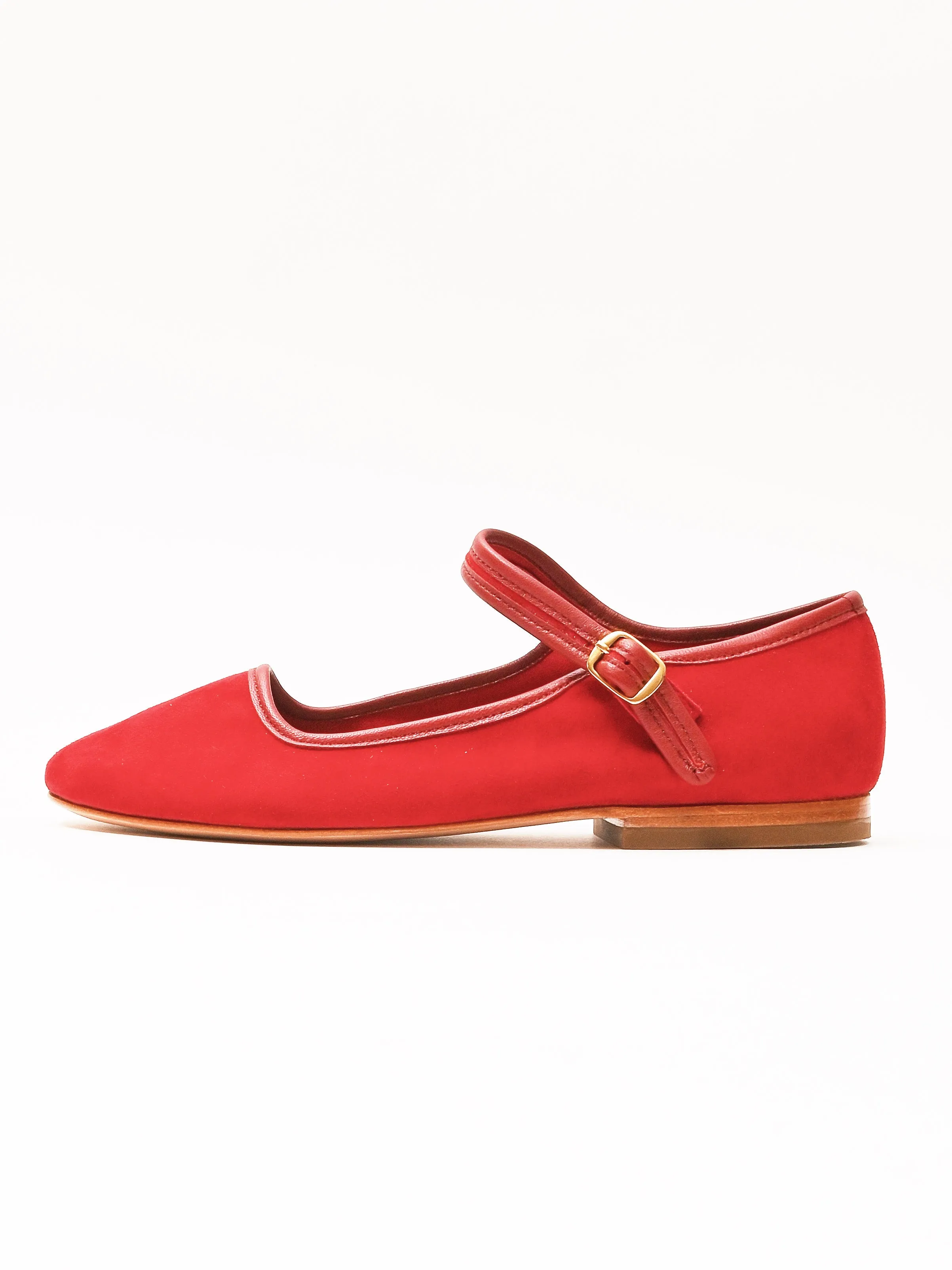 Red Suede Ellie Mary Jane sold by Frances May Houseline