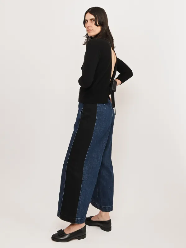 Black Back Ribbon Detail High Neck Cashmere Sweater sold by Frances May Houseline