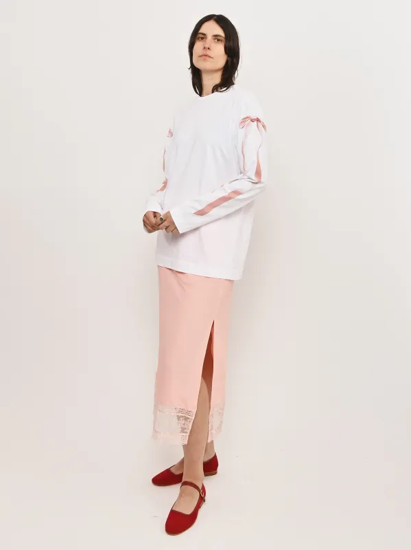 White/Pink Ribbon Bow Tail Print L/S T-Shirt sold by Frances May Houseline