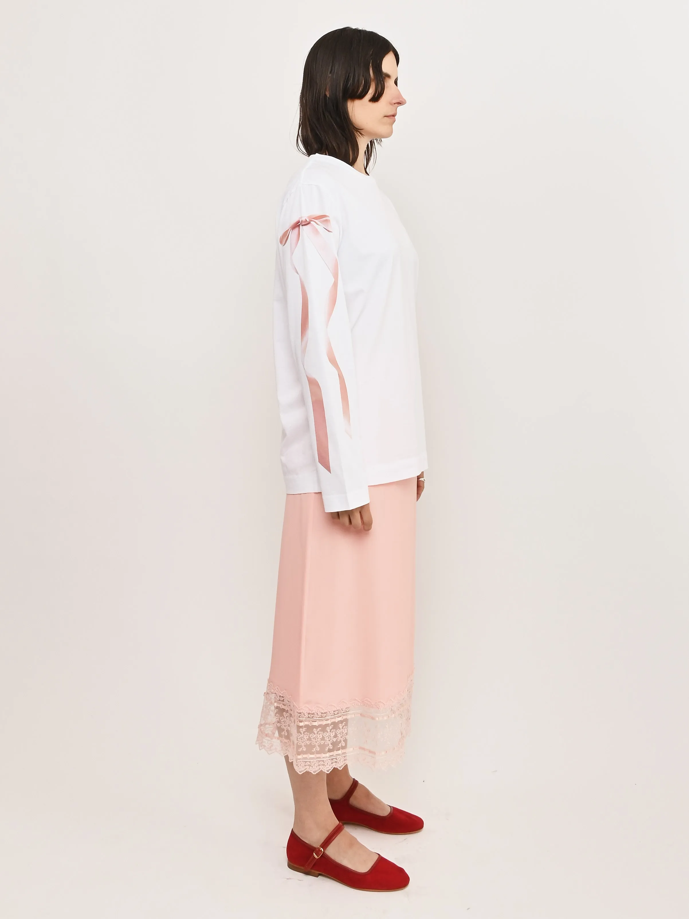White/Pink Ribbon Bow Tail Print L/S T-Shirt sold by Frances May Houseline product image thumbnail 5