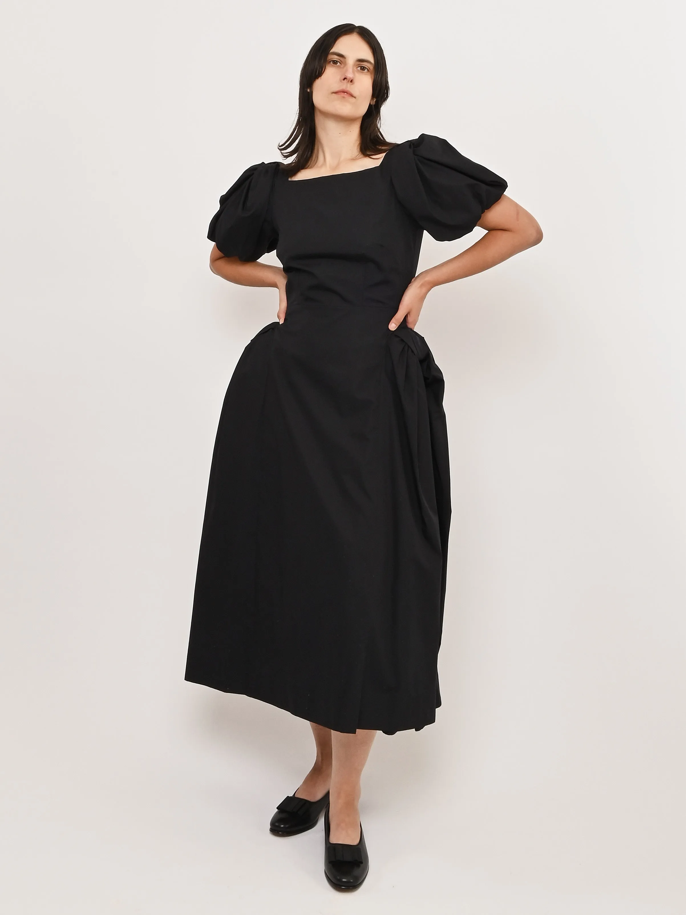 Black Puff Bow Sleeve Hip Tutu Detail Dress sold by Frances May Houseline