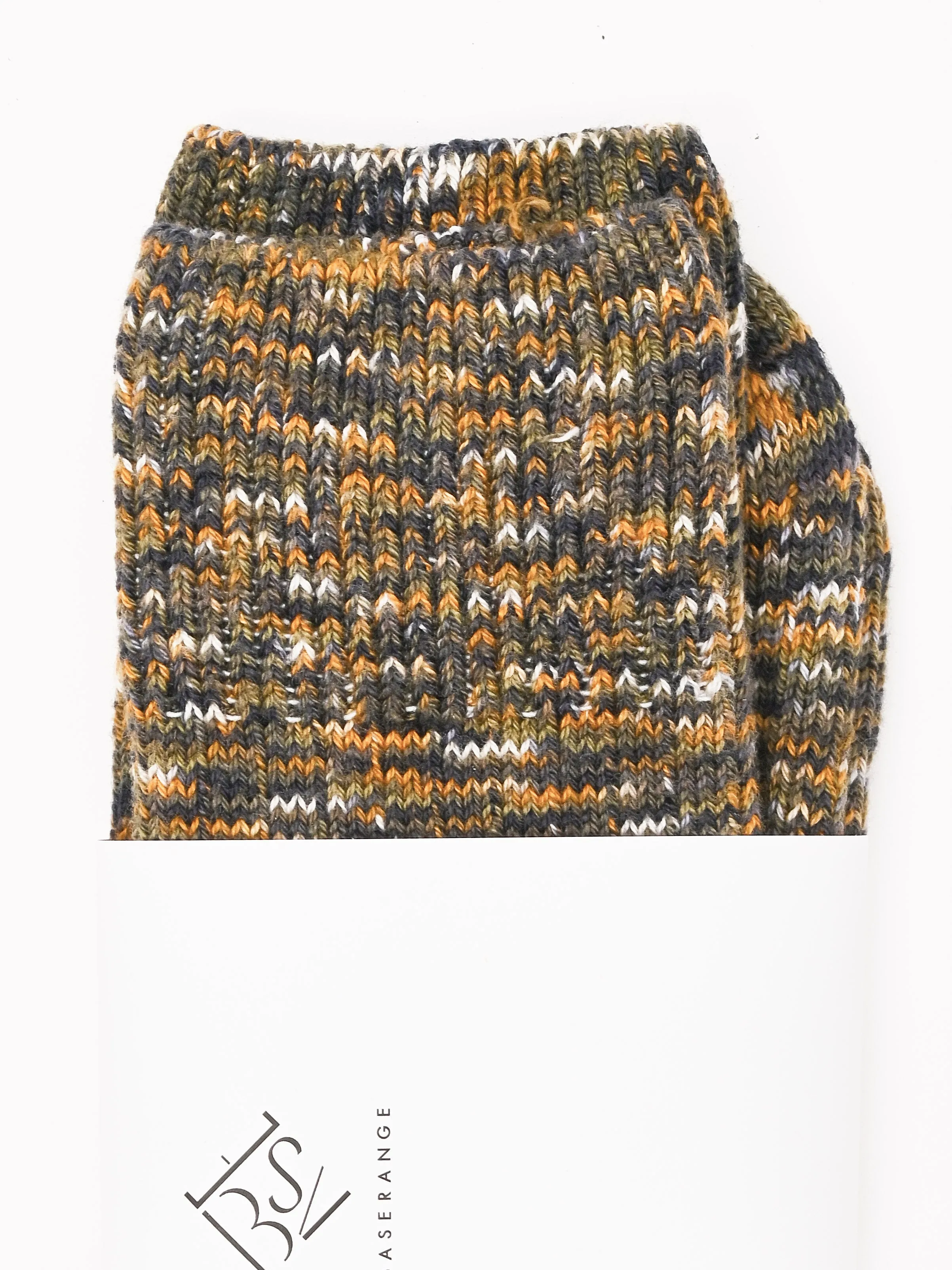 Olive Green Melange Twist Overankle Socks sold by Frances May Houseline