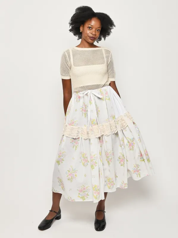 Pastel Floral/Cream Lace Skirt made by Frances May Houseline