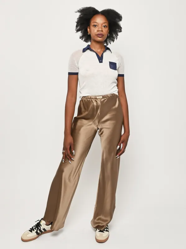 Taupe The Silk Bias Pant sold by Frances May Houseline