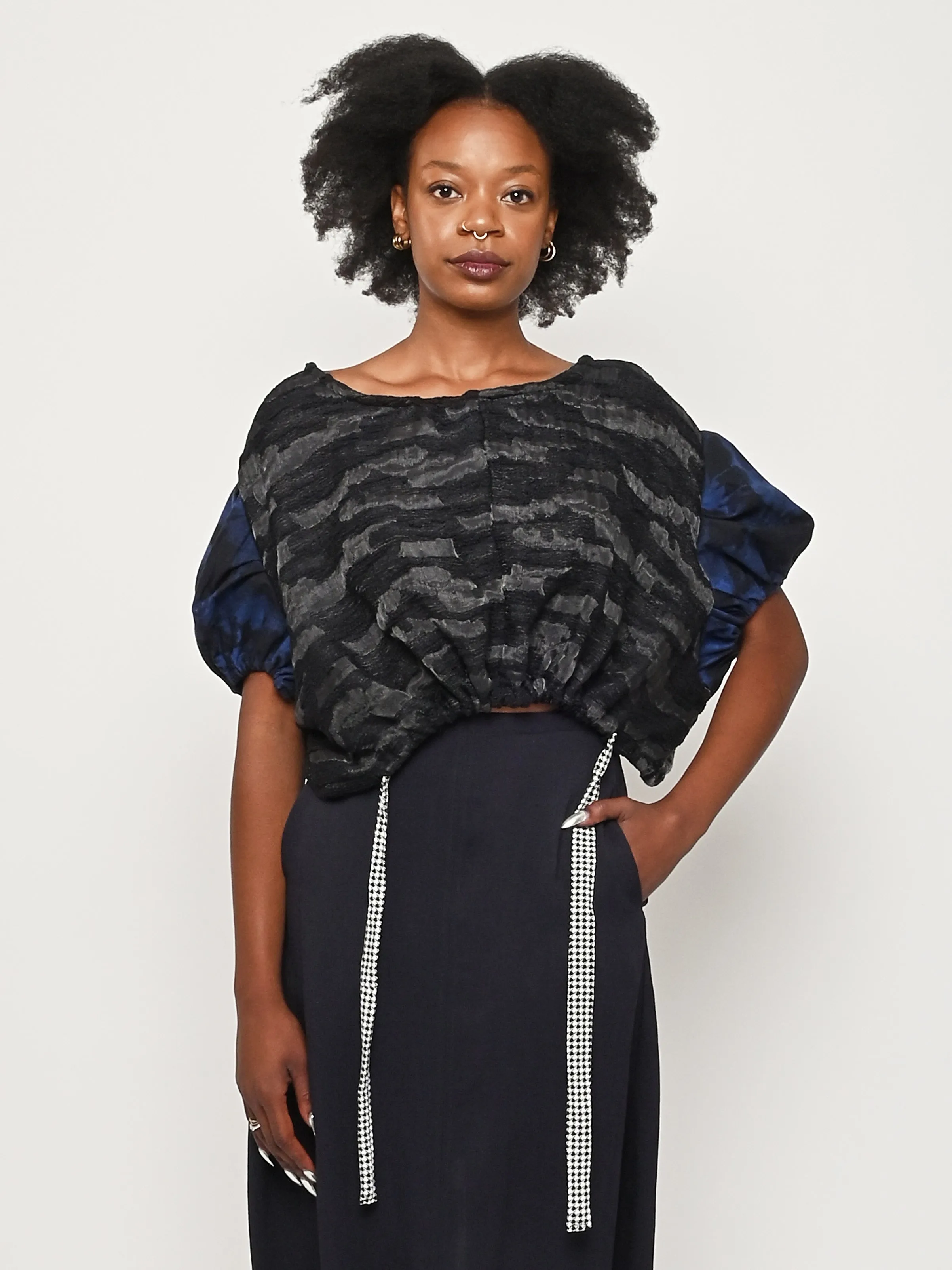 Iridescent Black/Blue/Houndstooth Puff Top sold by Frances May Houseline product image thumbnail 2