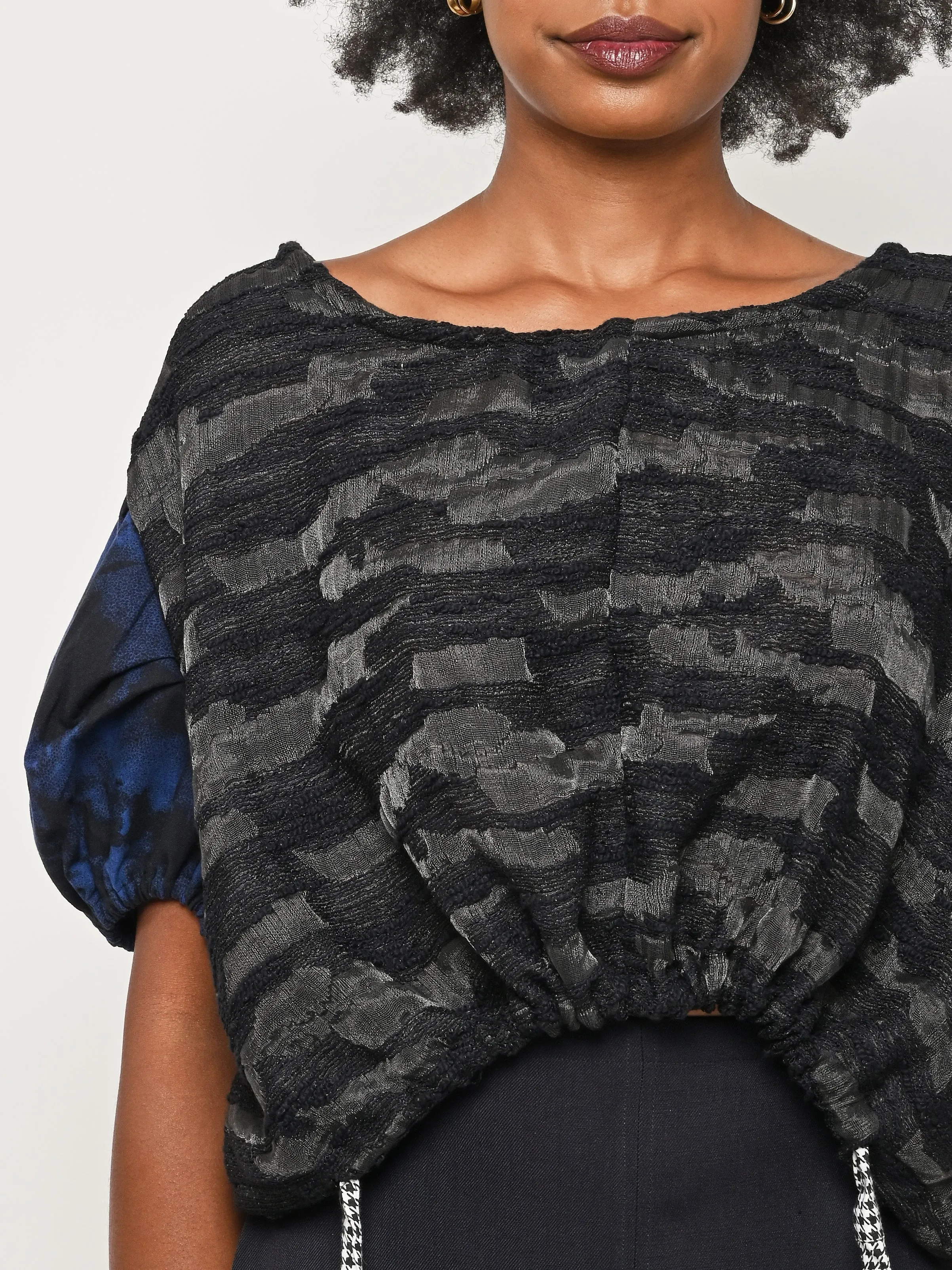 Iridescent Black/Blue/Houndstooth Puff Top sold by Frances May Houseline product image thumbnail 3