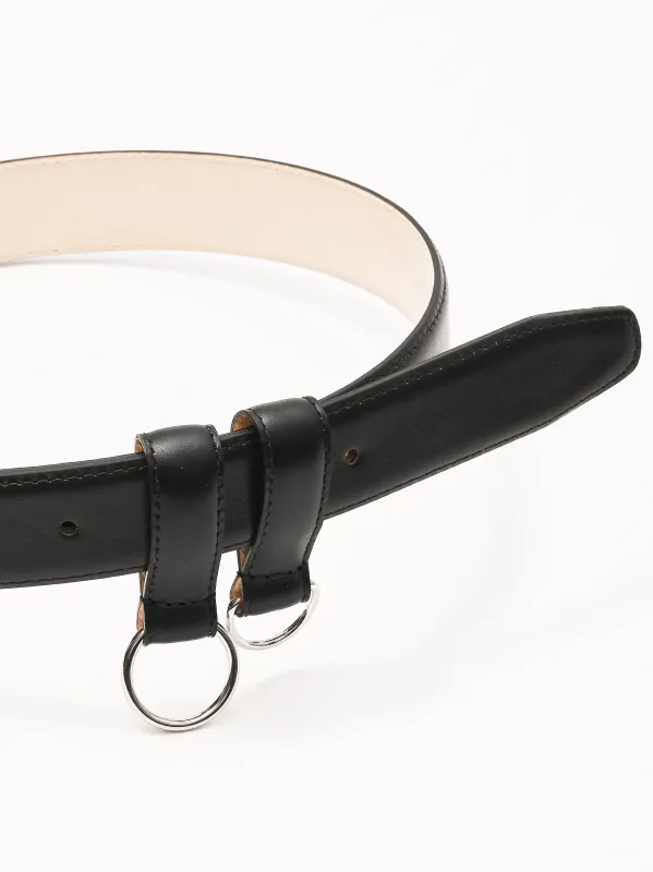 Black Classic Ring Hardware Leather Belt sold by Frances May Houseline