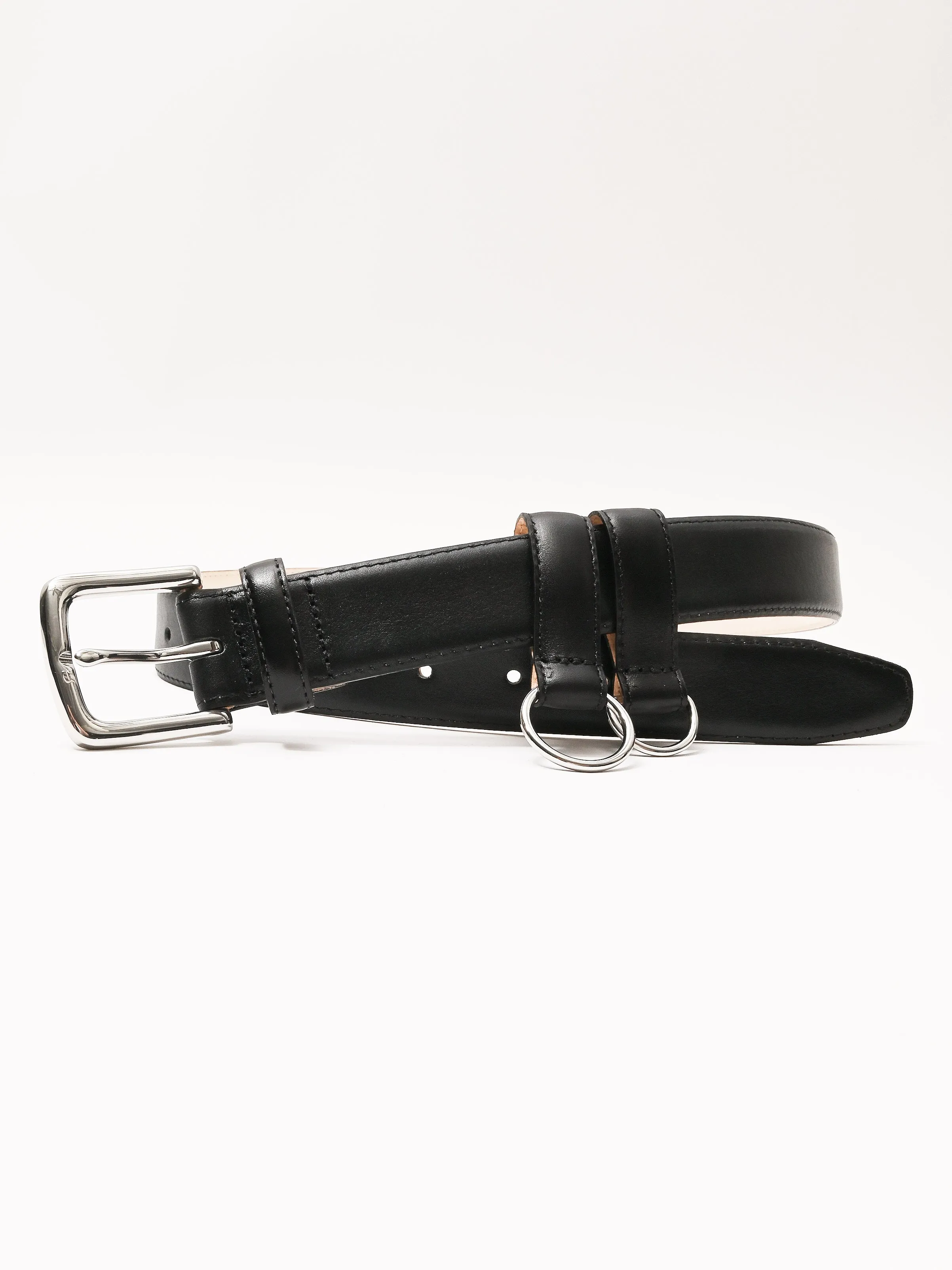 Black Classic Ring Hardware Leather Belt sold by Frances May Houseline product image thumbnail 2