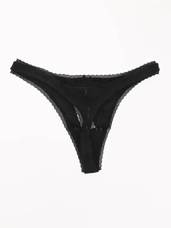 The Thong Black Pointelle sold by Frances May Houseline