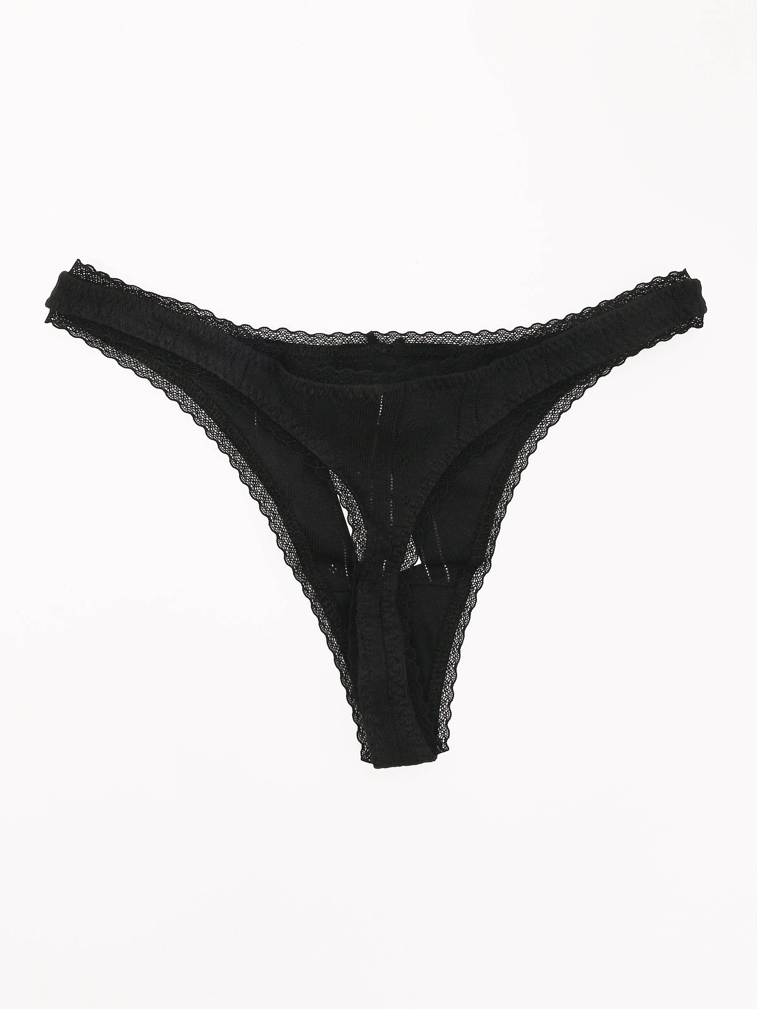 The Thong Black Pointelle sold by Frances May Houseline