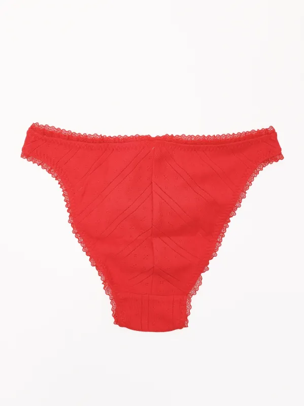 The High Rise Cherry Red Pointelle sold by Frances May Houseline