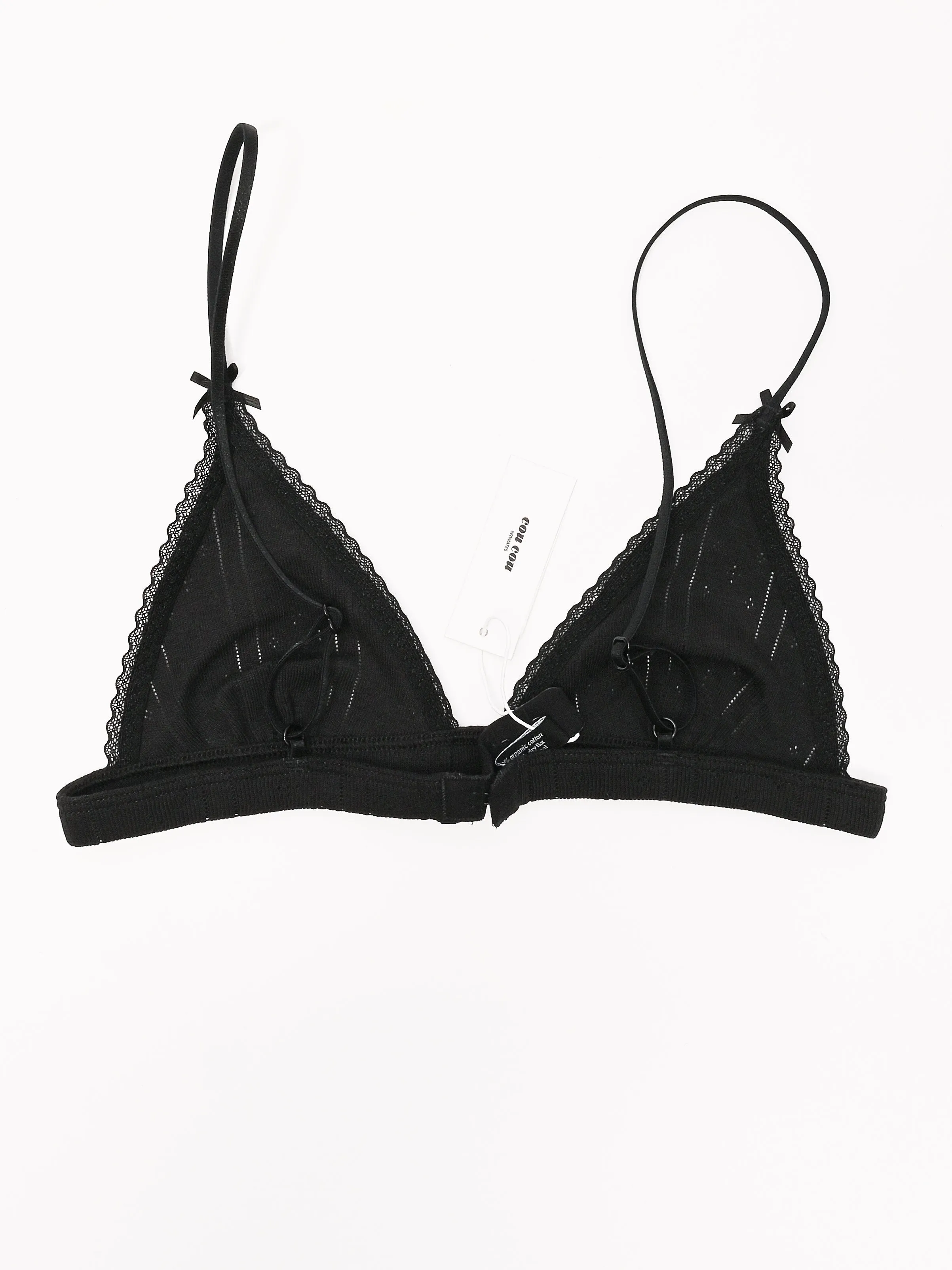 The Triangle Bralette Black Pointelle sold by Frances May Houseline