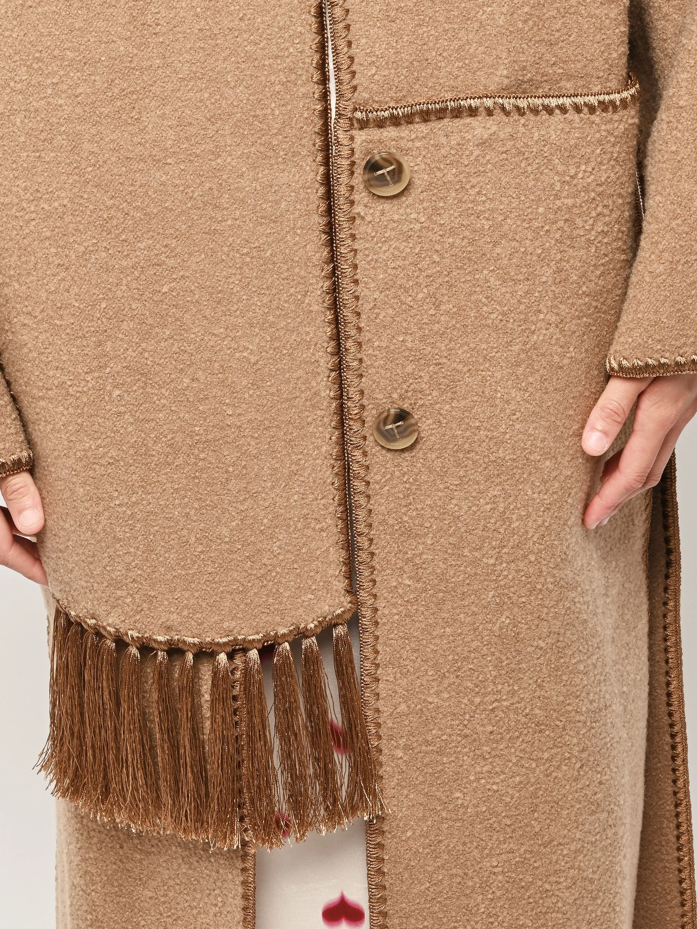 Camel Embroidered Scarf Coat sold by Frances May Houseline product image thumbnail 5