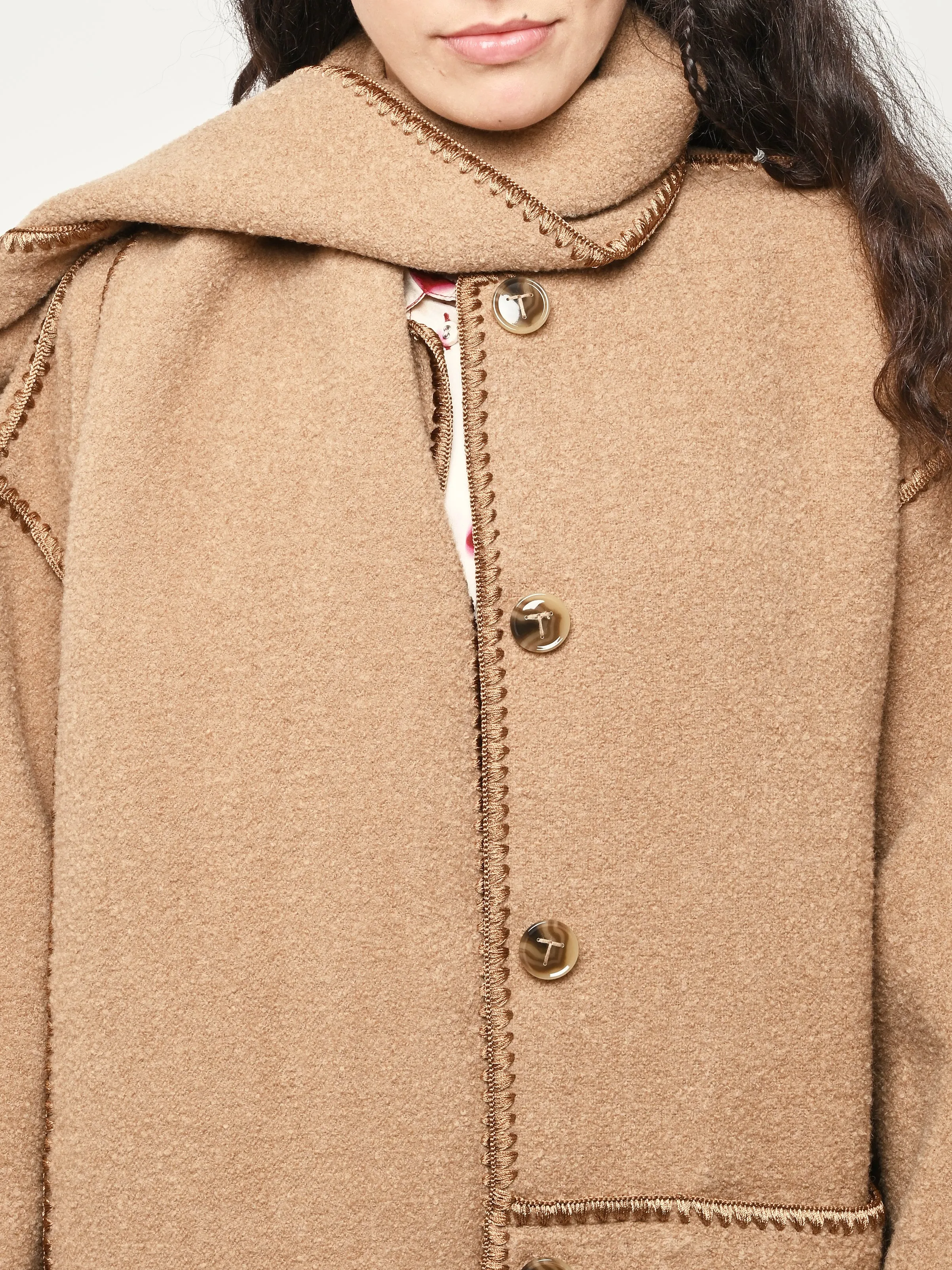 Camel Embroidered Scarf Coat sold by Frances May Houseline product image thumbnail 4