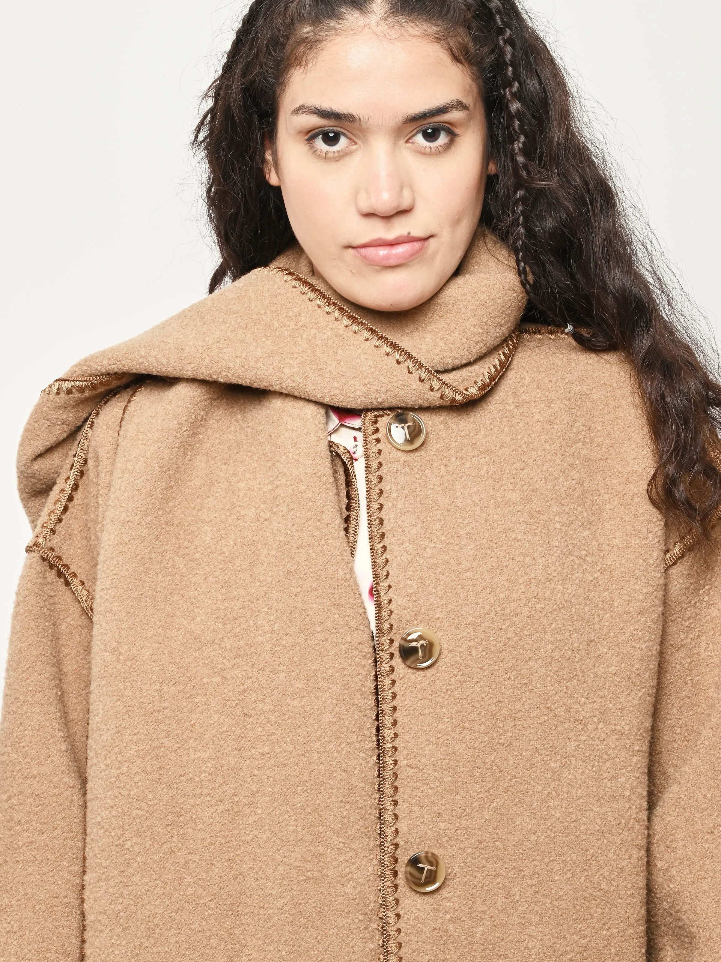 Camel Embroidered Scarf Coat sold by Frances May Houseline product image thumbnail 3