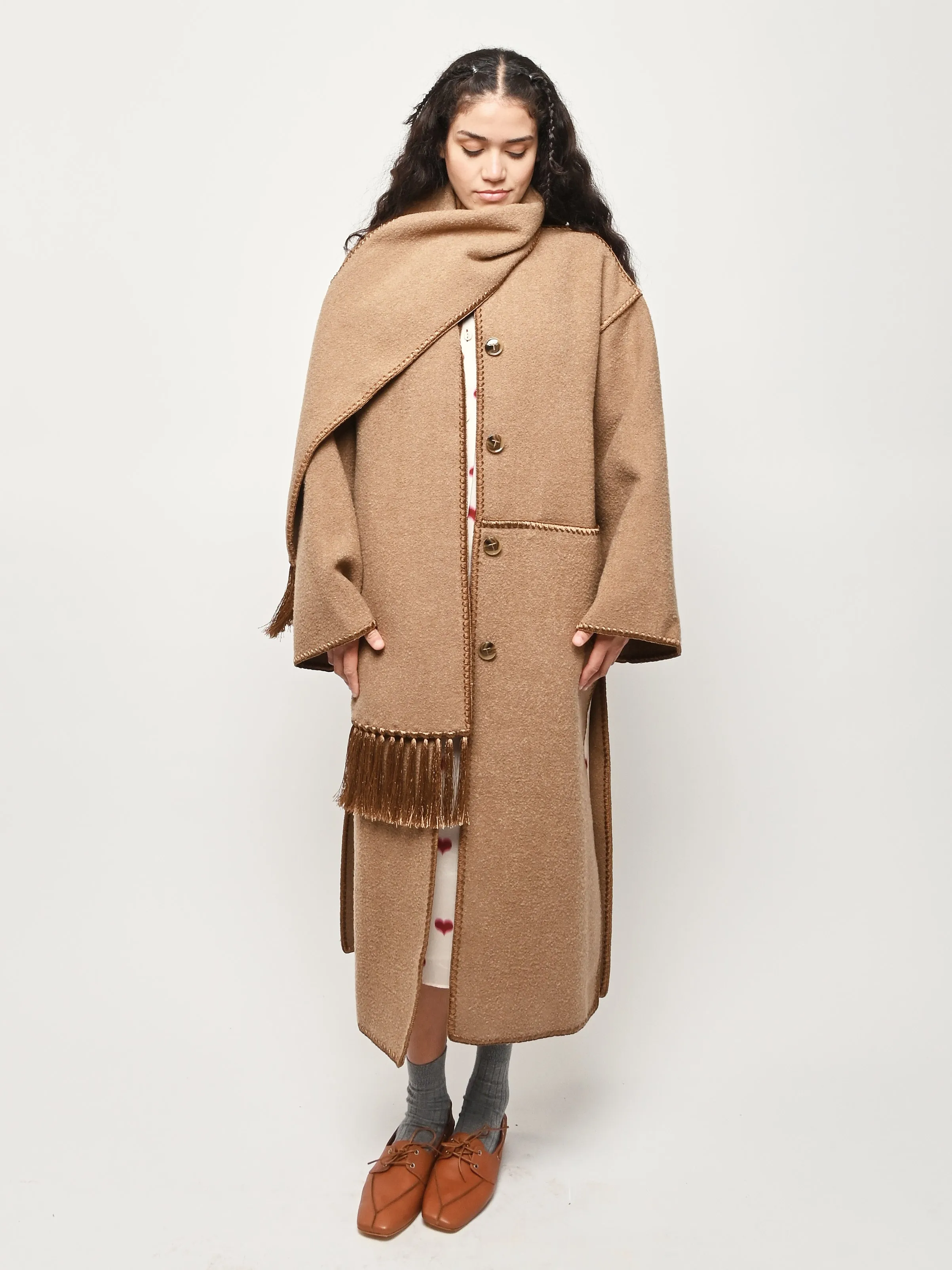 Camel Embroidered Scarf Coat sold by Frances May Houseline product image thumbnail 2