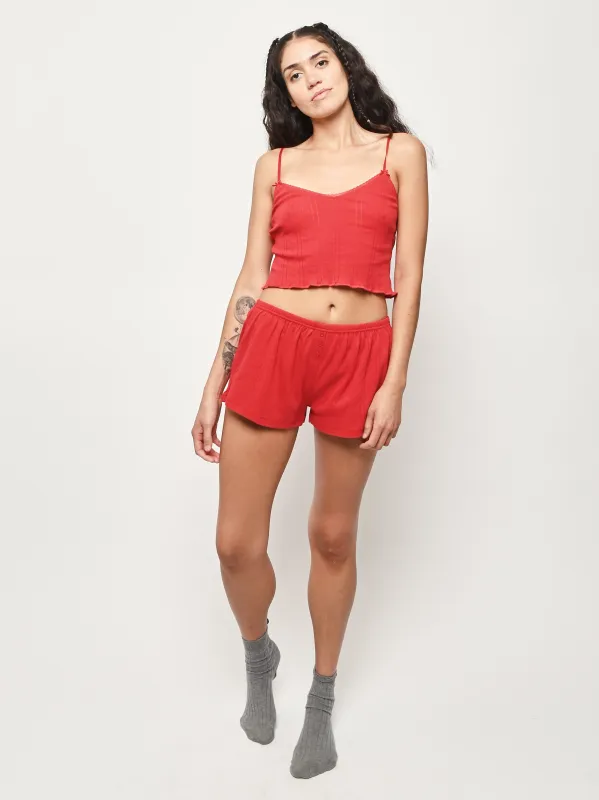 The Cami Cherry Red Pointelle made by Frances May Houseline