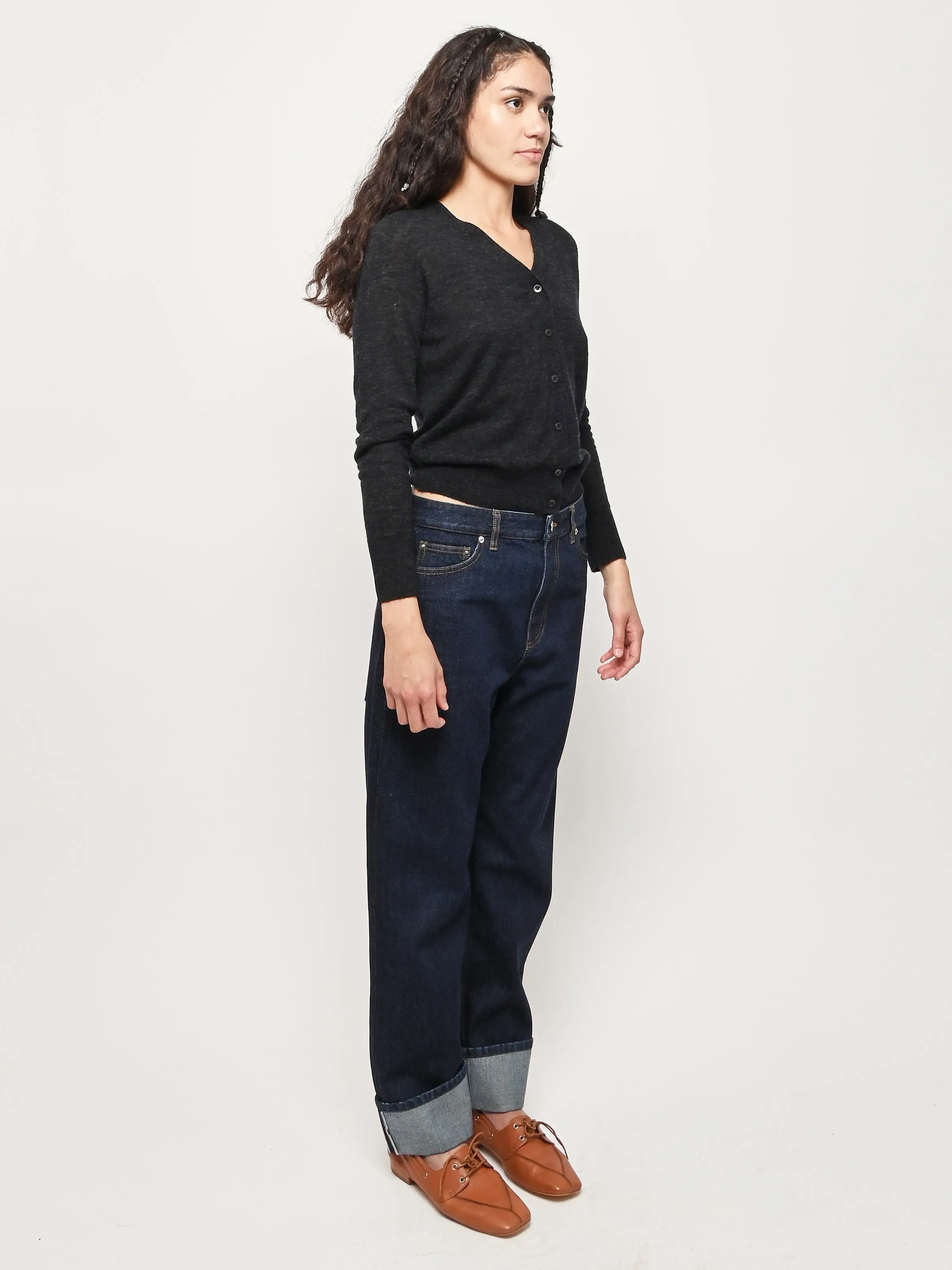 Charcoal Skinlike Mercerized Wool V-Neck Shrunken Cardigan sold by Frances May Houseline product image thumbnail 5