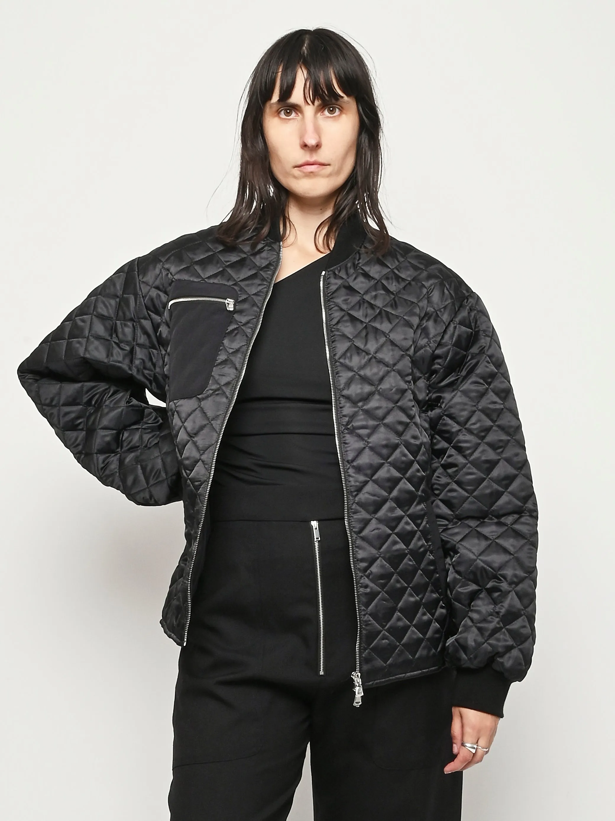 Black Oversize Quilted Bomber sold by Frances May Houseline product image thumbnail 2