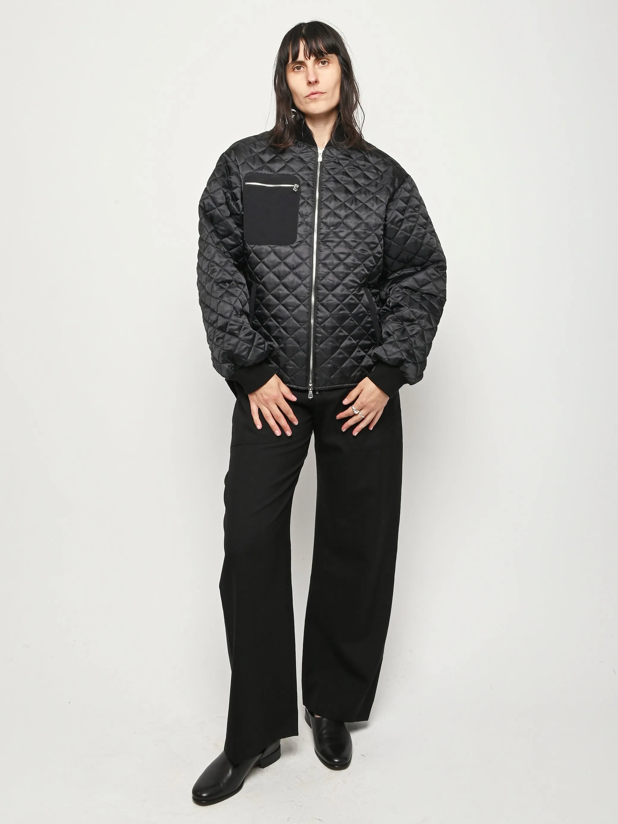 Black Oversize Quilted Bomber sold by Frances May Houseline