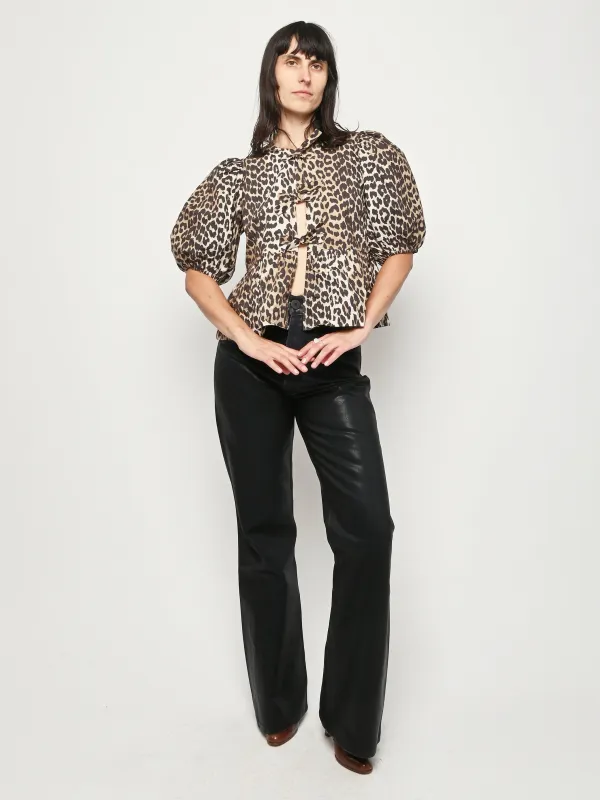 Leopard Printed Cotton Poplin Peplum Blouse made by Ganni