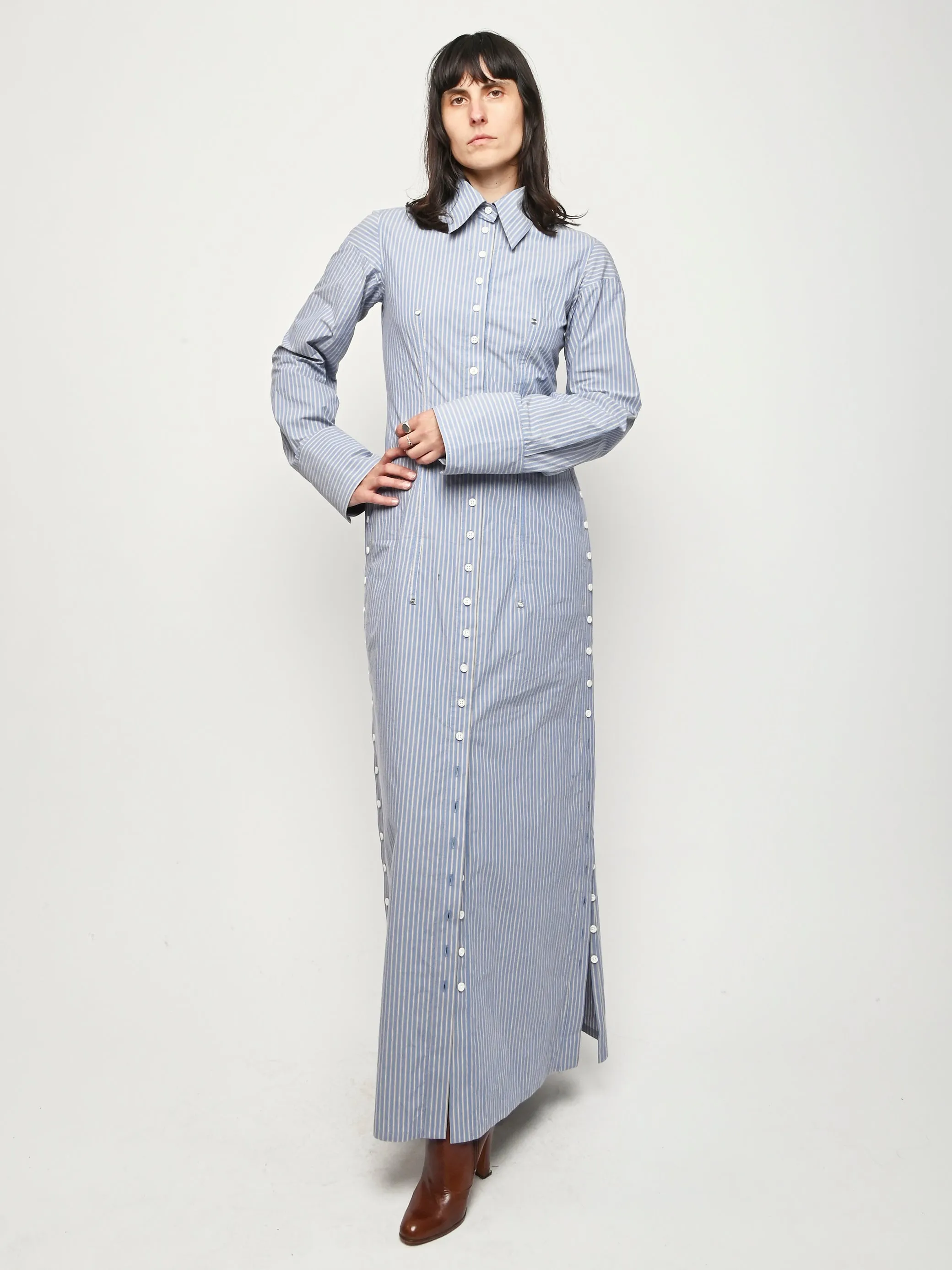 Blue Stripe Button Down Dress sold by Frances May Houseline product image thumbnail 2