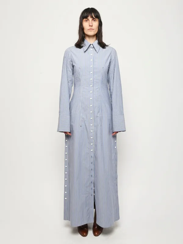 Blue Stripe Button Down Dress sold by Frances May Houseline