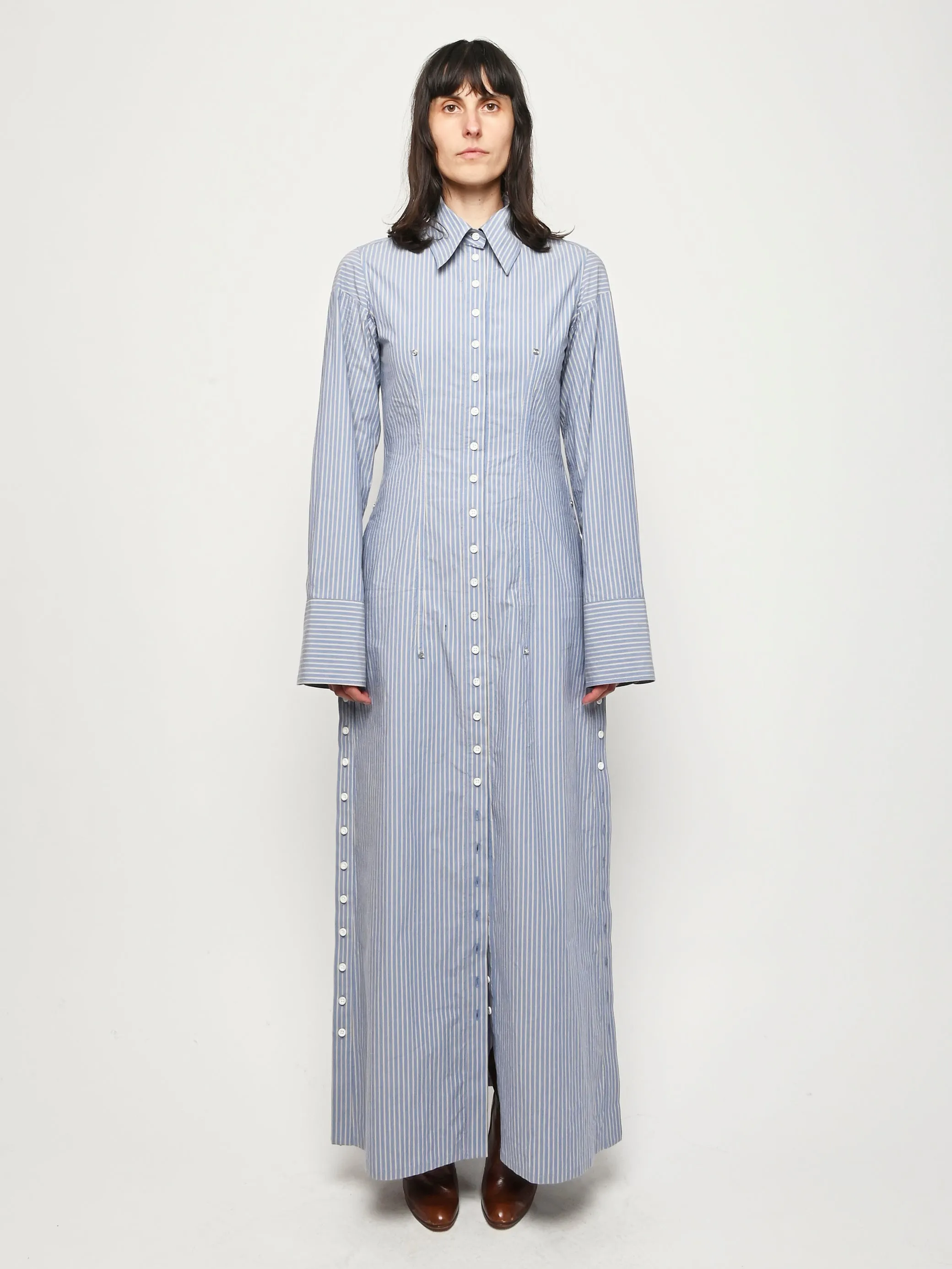 Blue Stripe Button Down Dress sold by Frances May Houseline