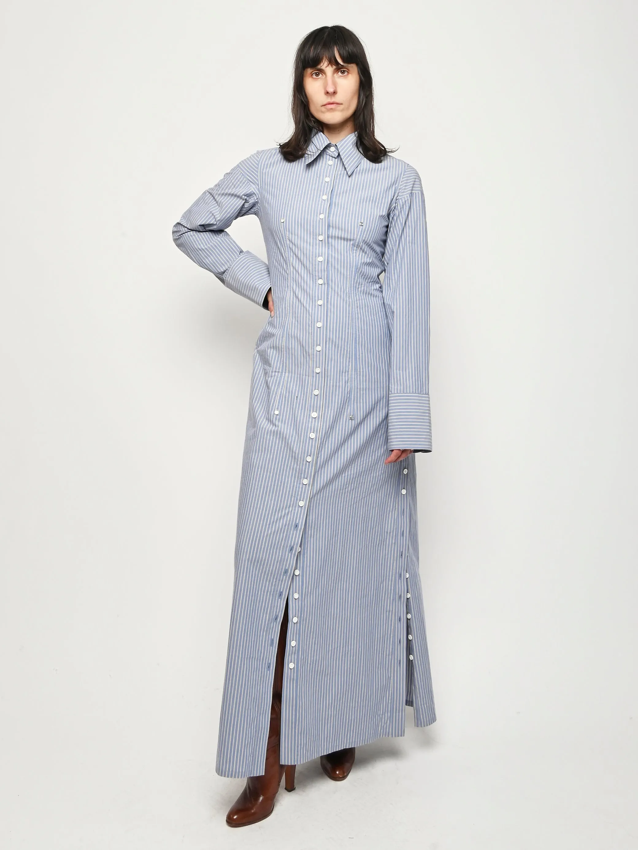 Blue Stripe Button Down Dress sold by Frances May Houseline product image thumbnail 3