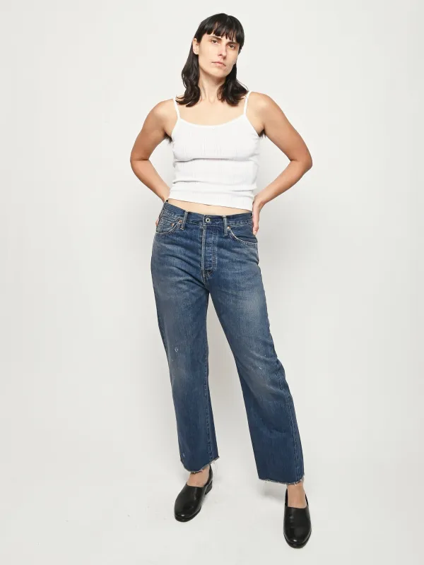 Vintage Dark Selvedge Denim Used Ankle Cut made by Chimala